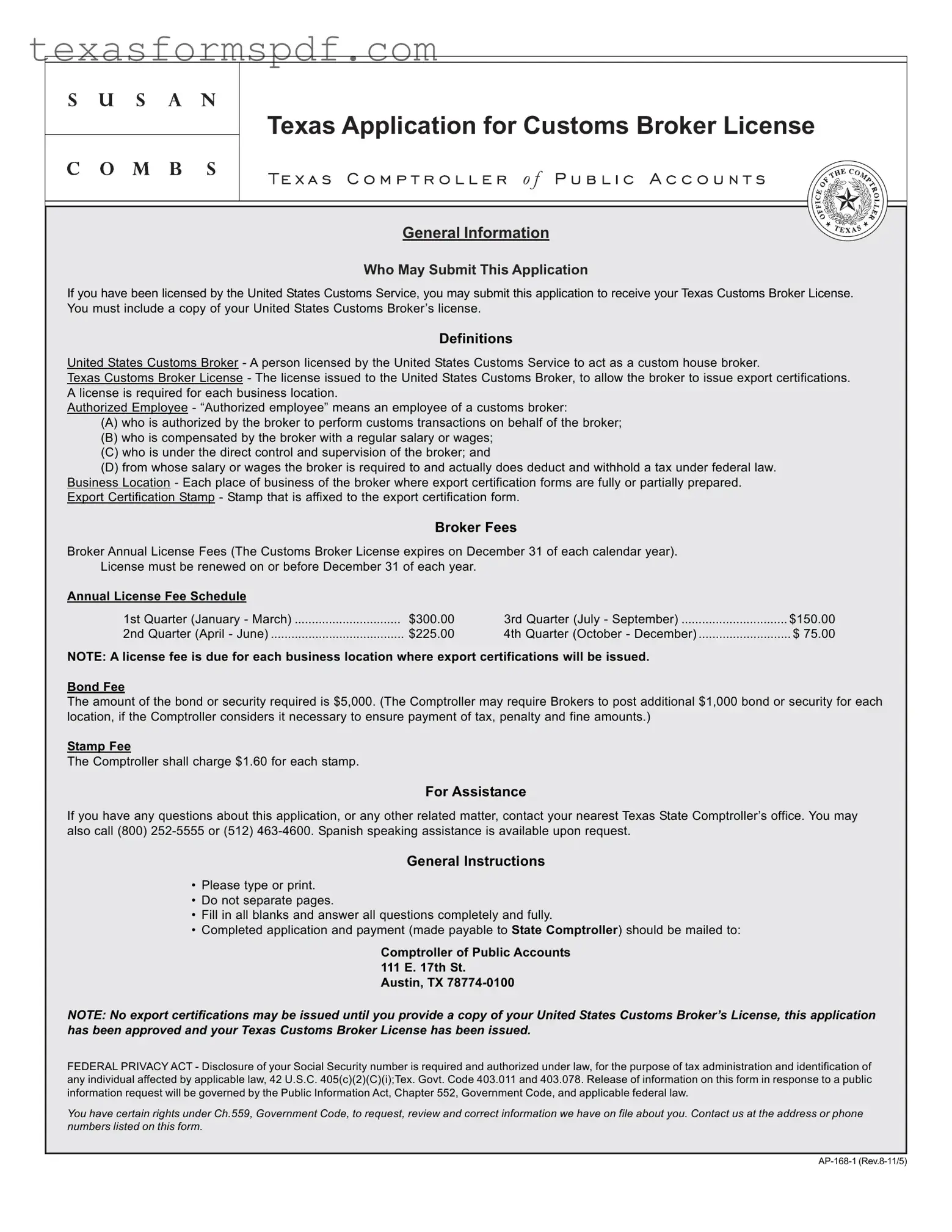 Texas Ap 168 Form in PDF