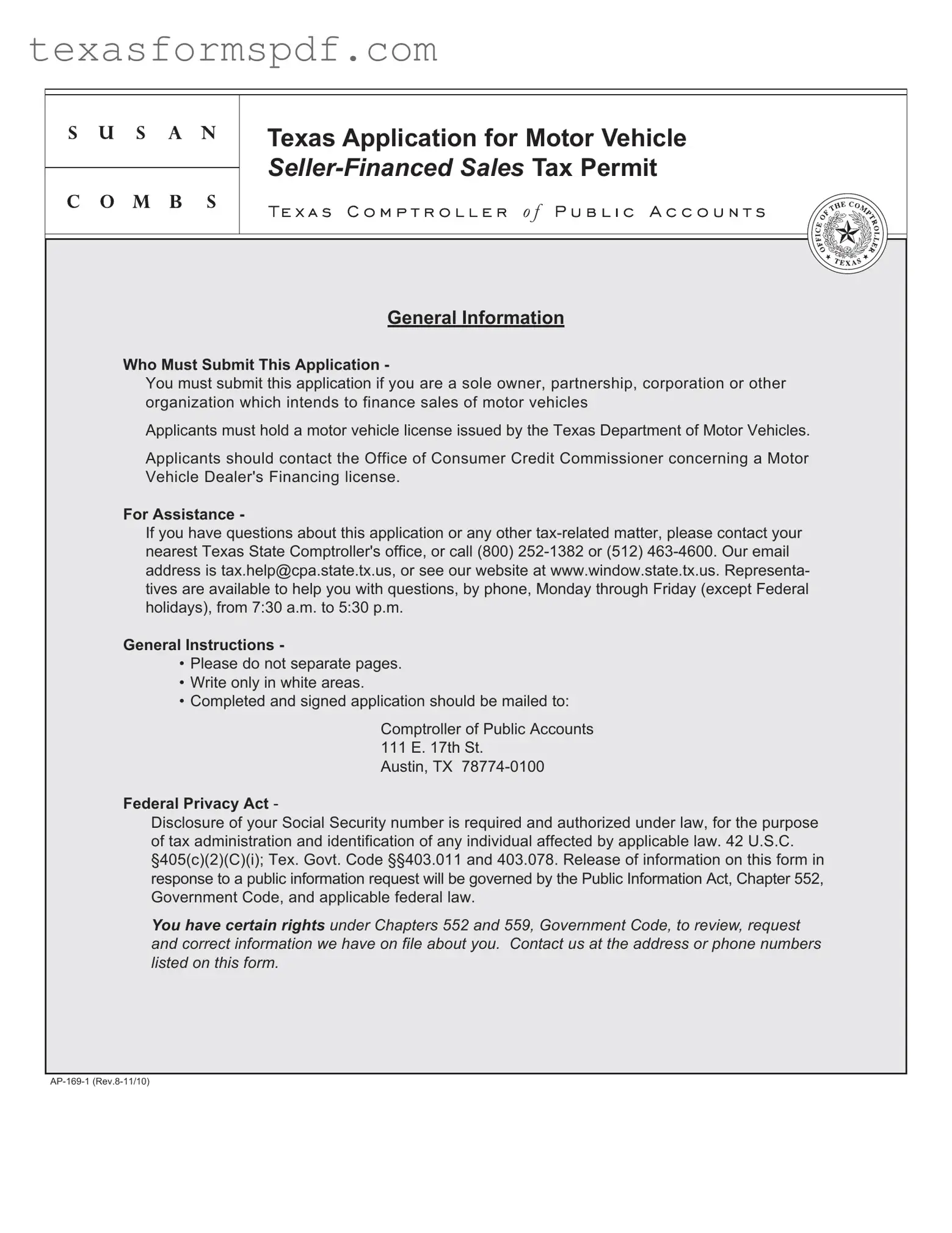 Texas Ap 169 Form in PDF