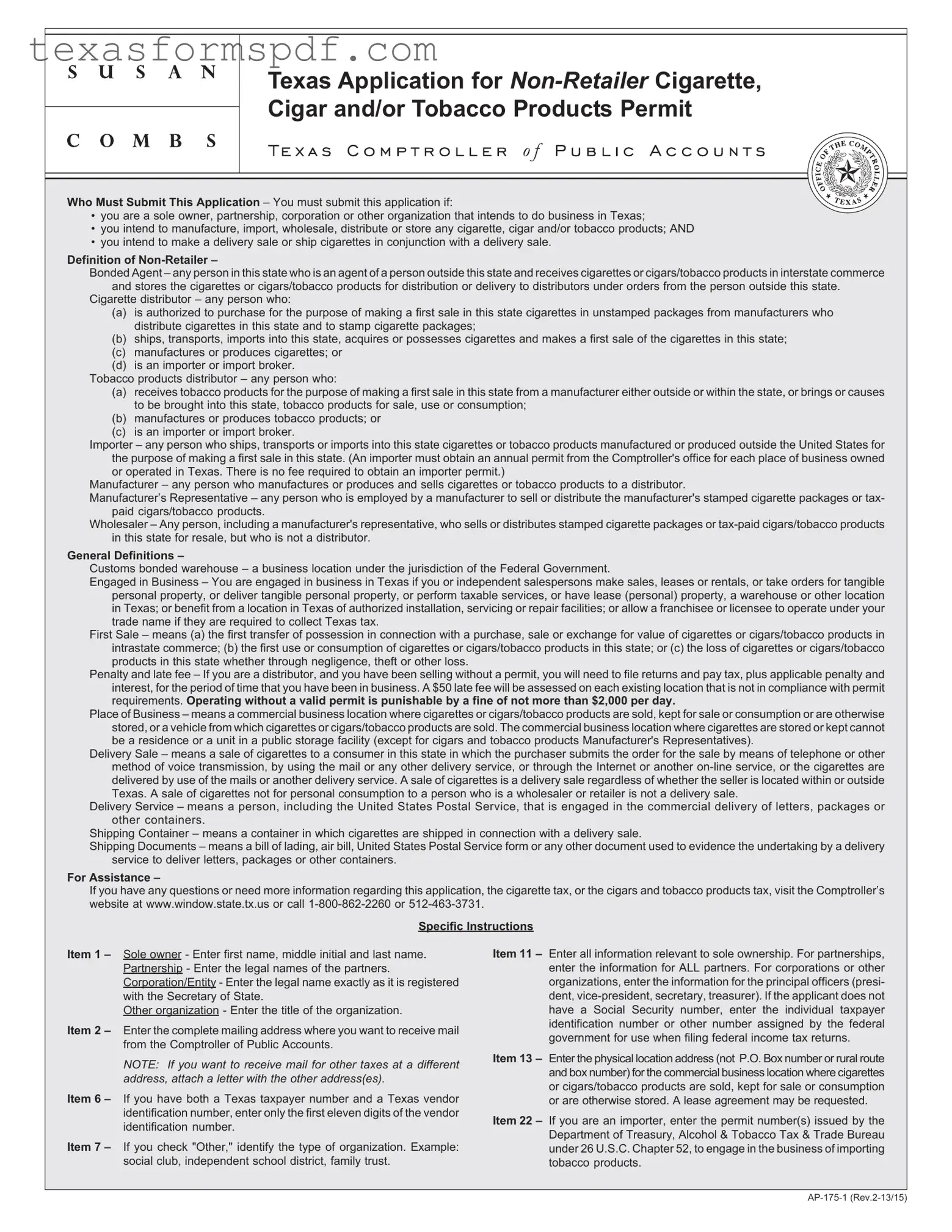 Texas Ap 175 Form in PDF