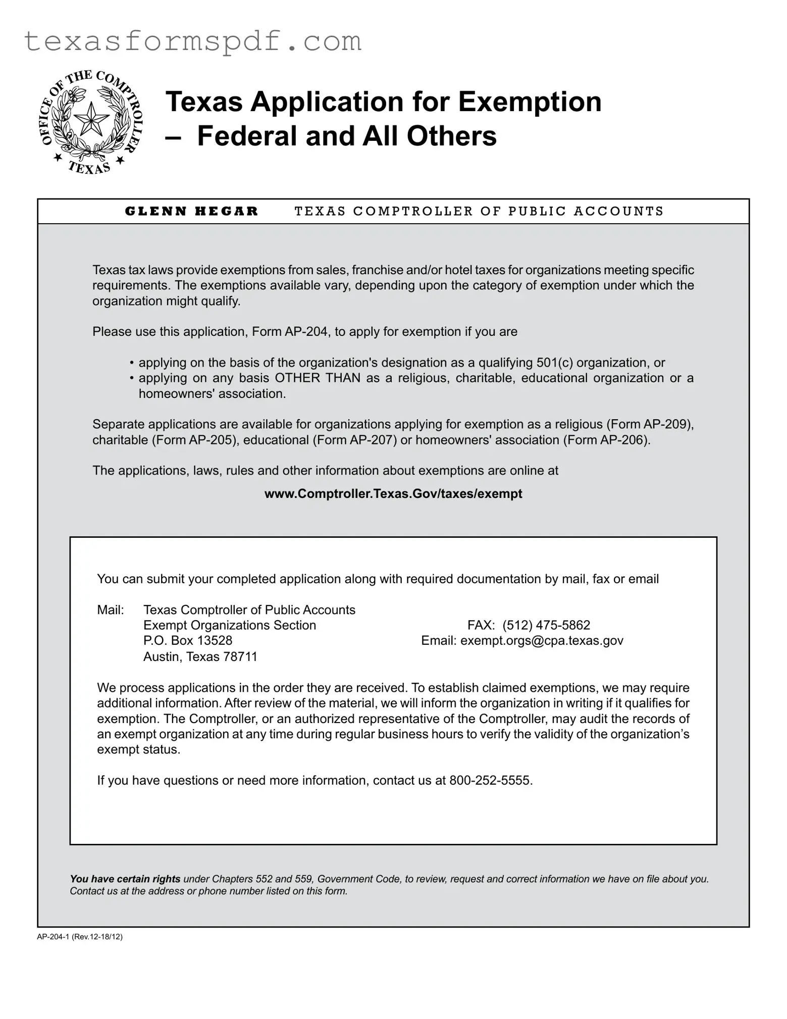 Texas Ap 204 2 Form in PDF