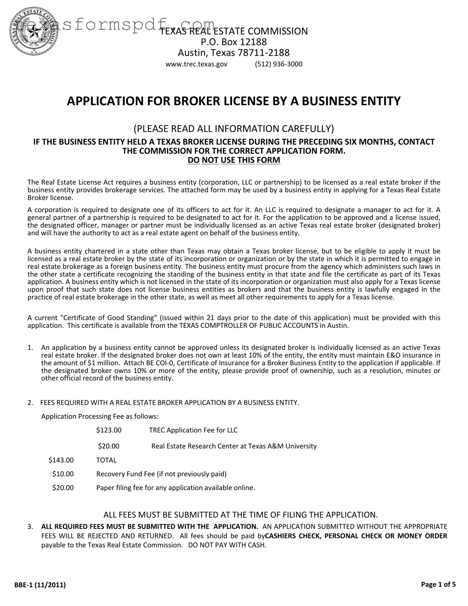 Texas Bbe 1 Form in PDF