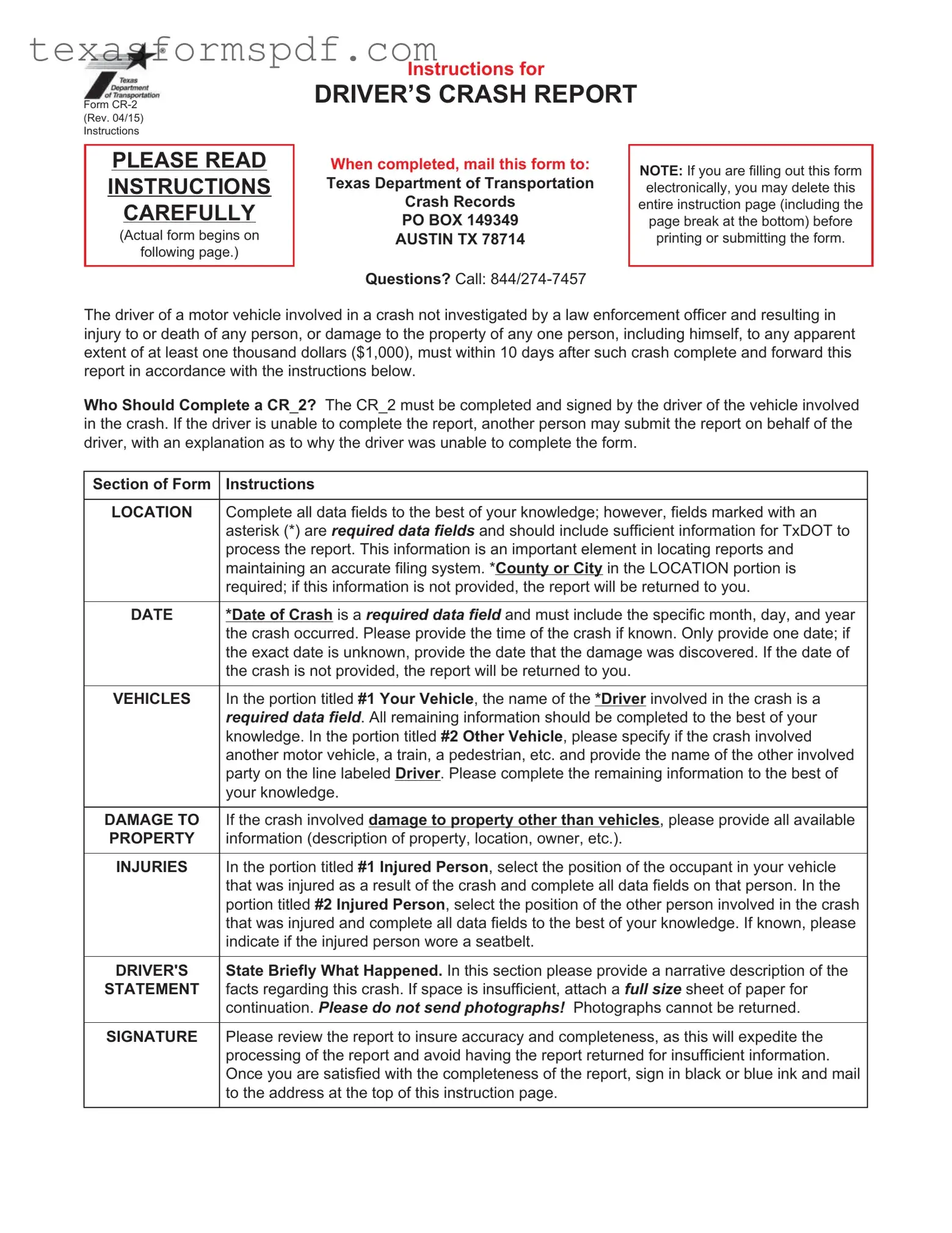 Texas Blue Form in PDF