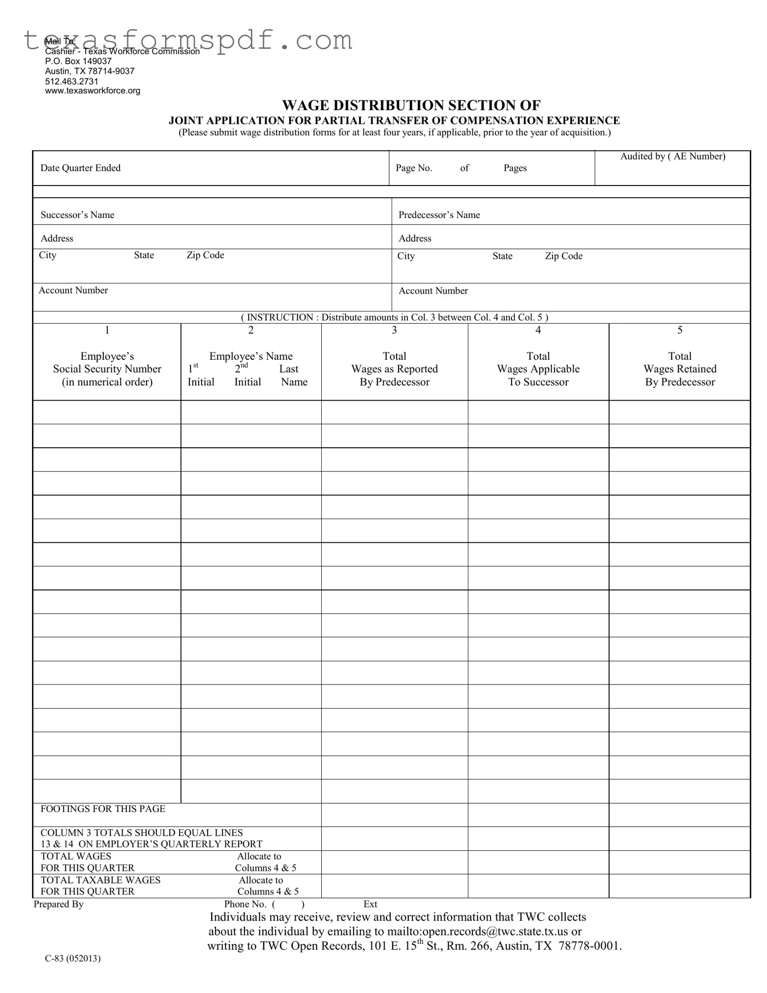 Texas C 83 Form in PDF