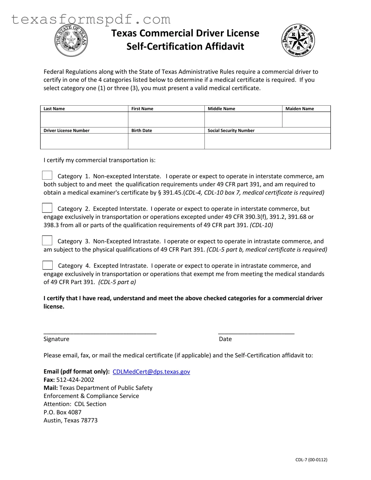 Texas Cdl 7 Form in PDF