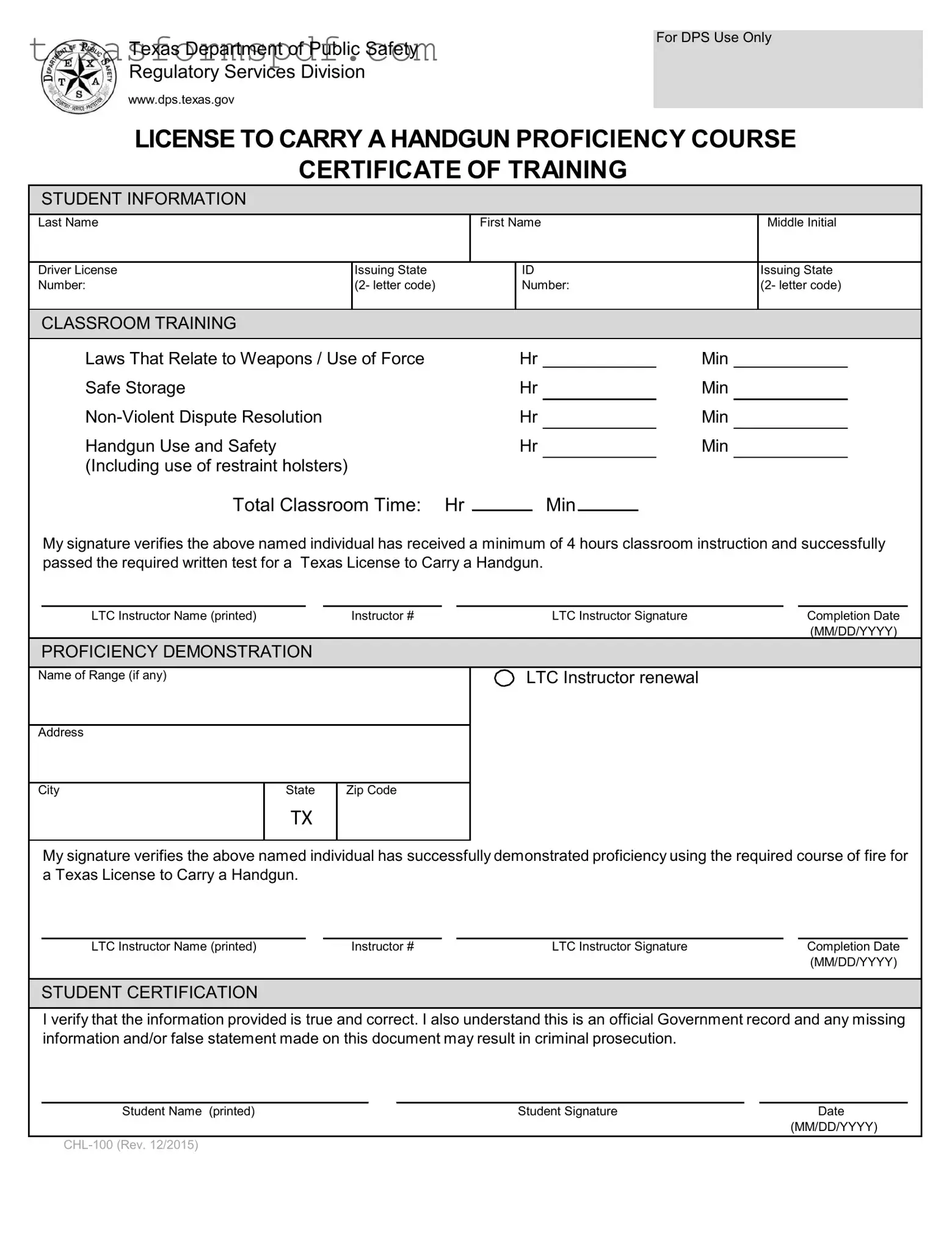 Texas Chl 100 Form in PDF