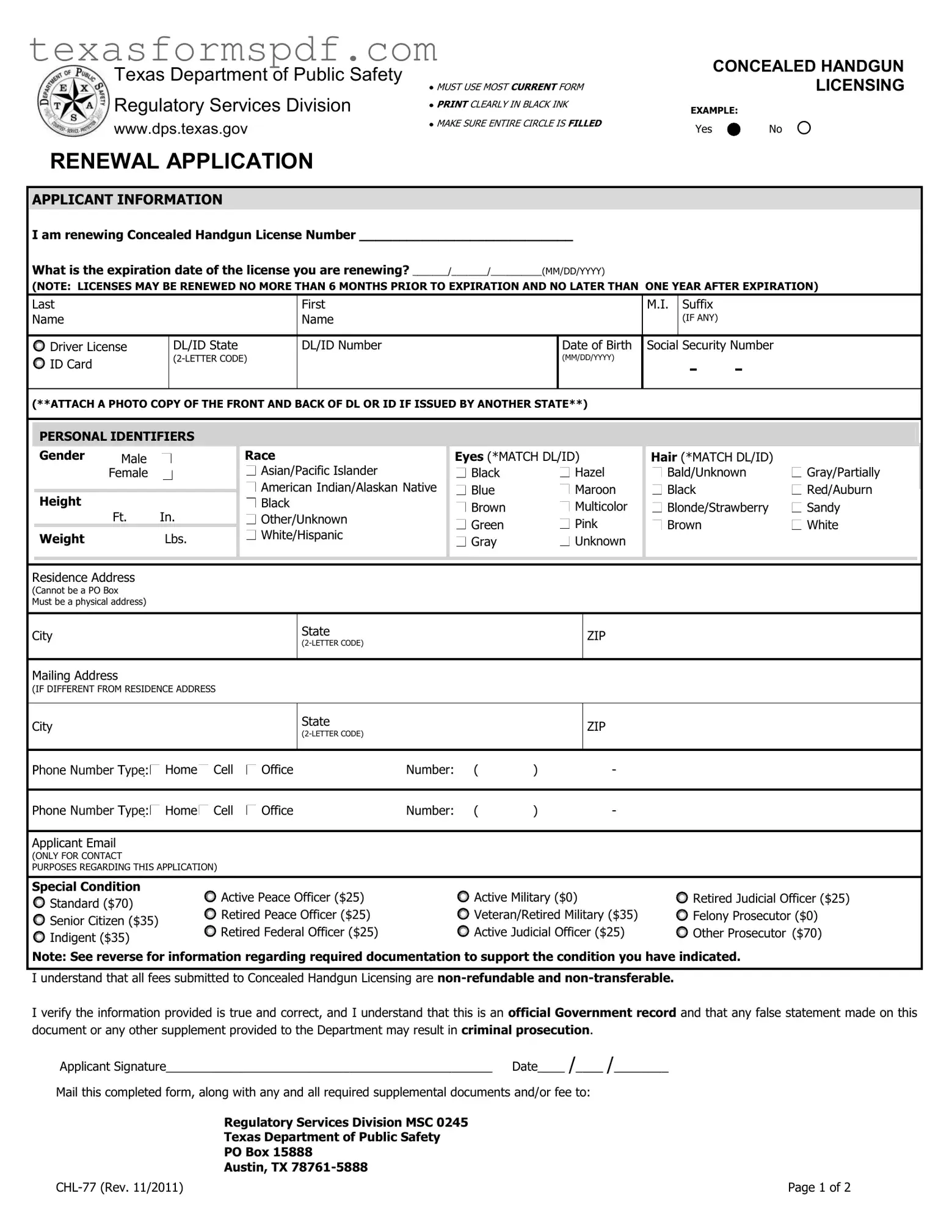Texas Chl 77 Form in PDF