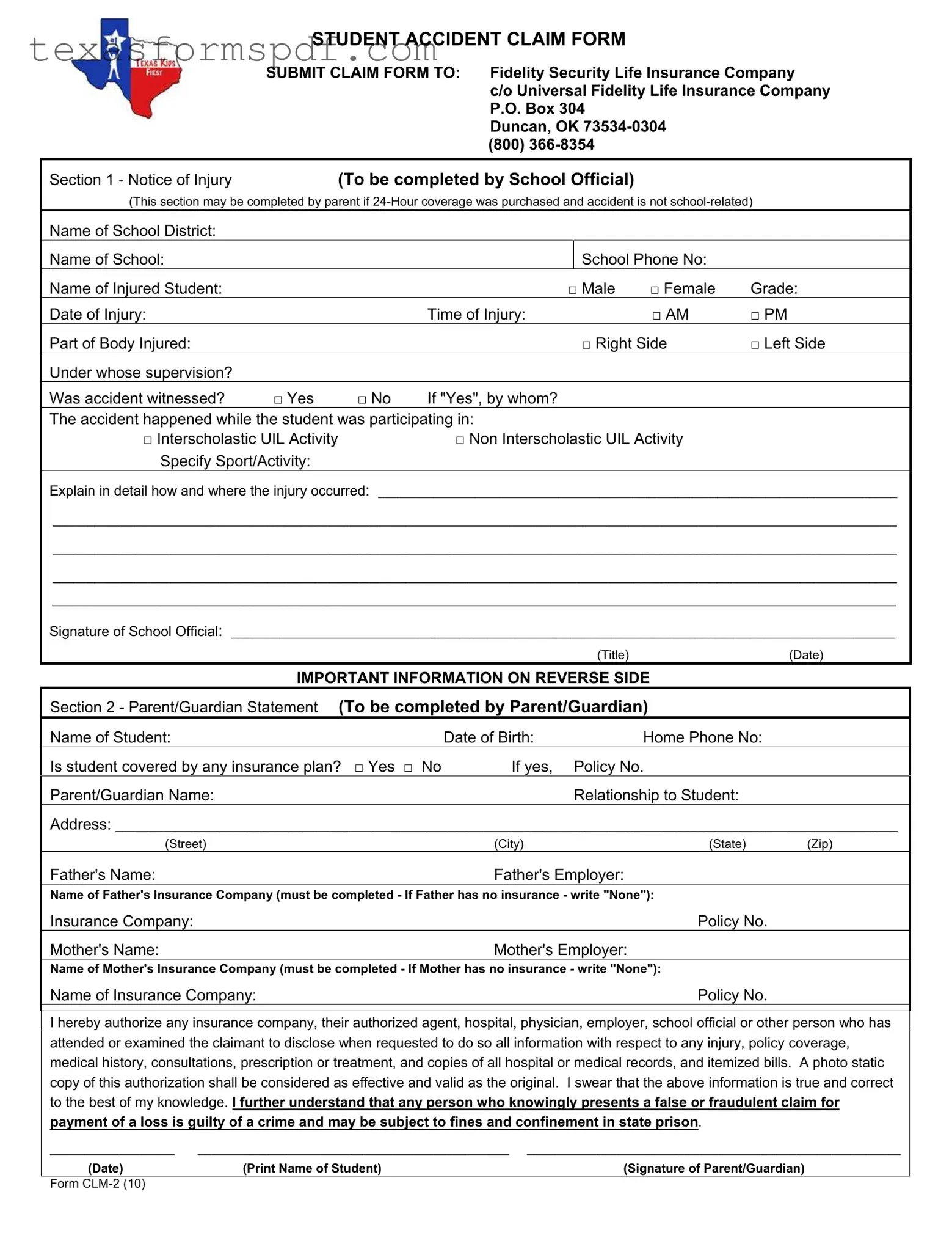 Texas Clm 2 Form in PDF
