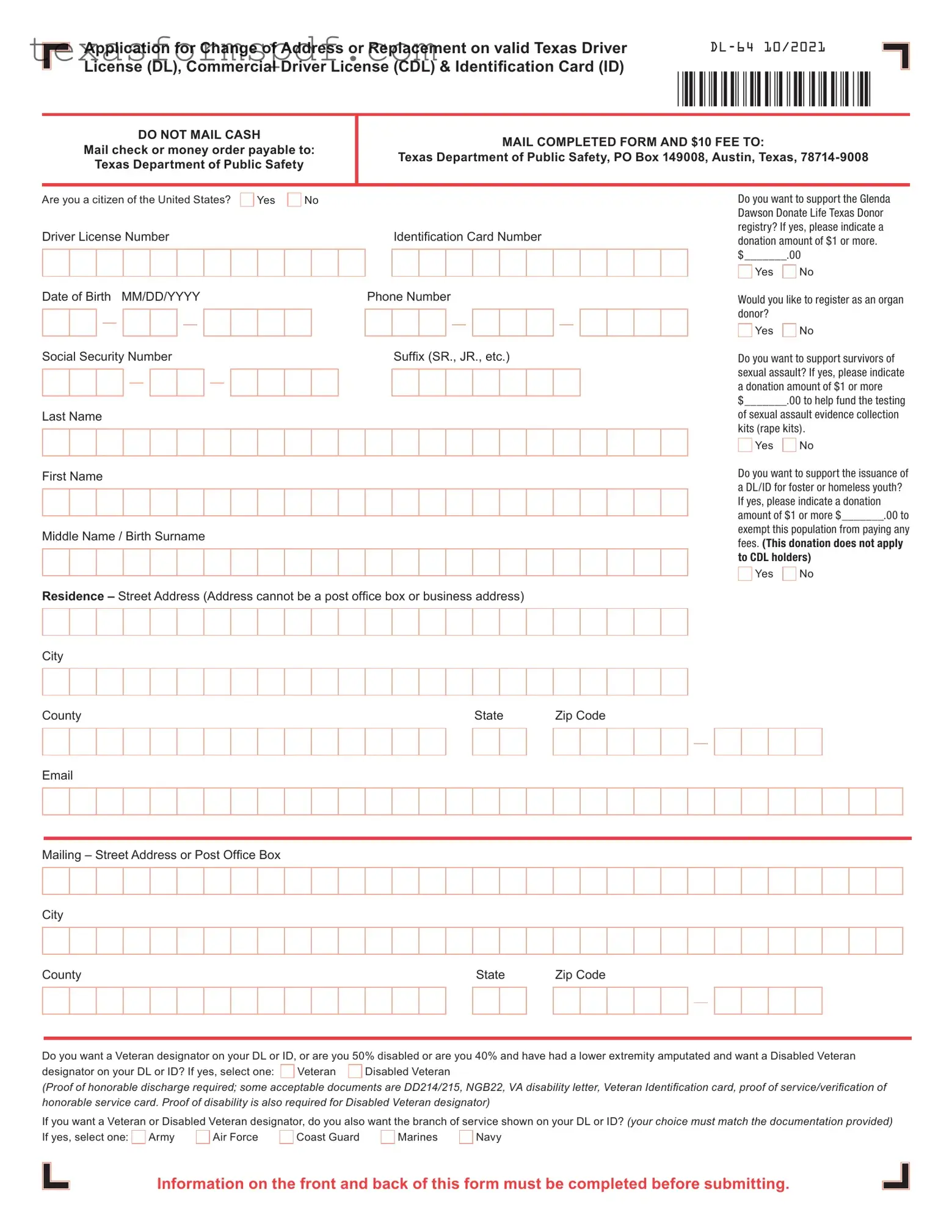 Texas Dl 64 Form in PDF
