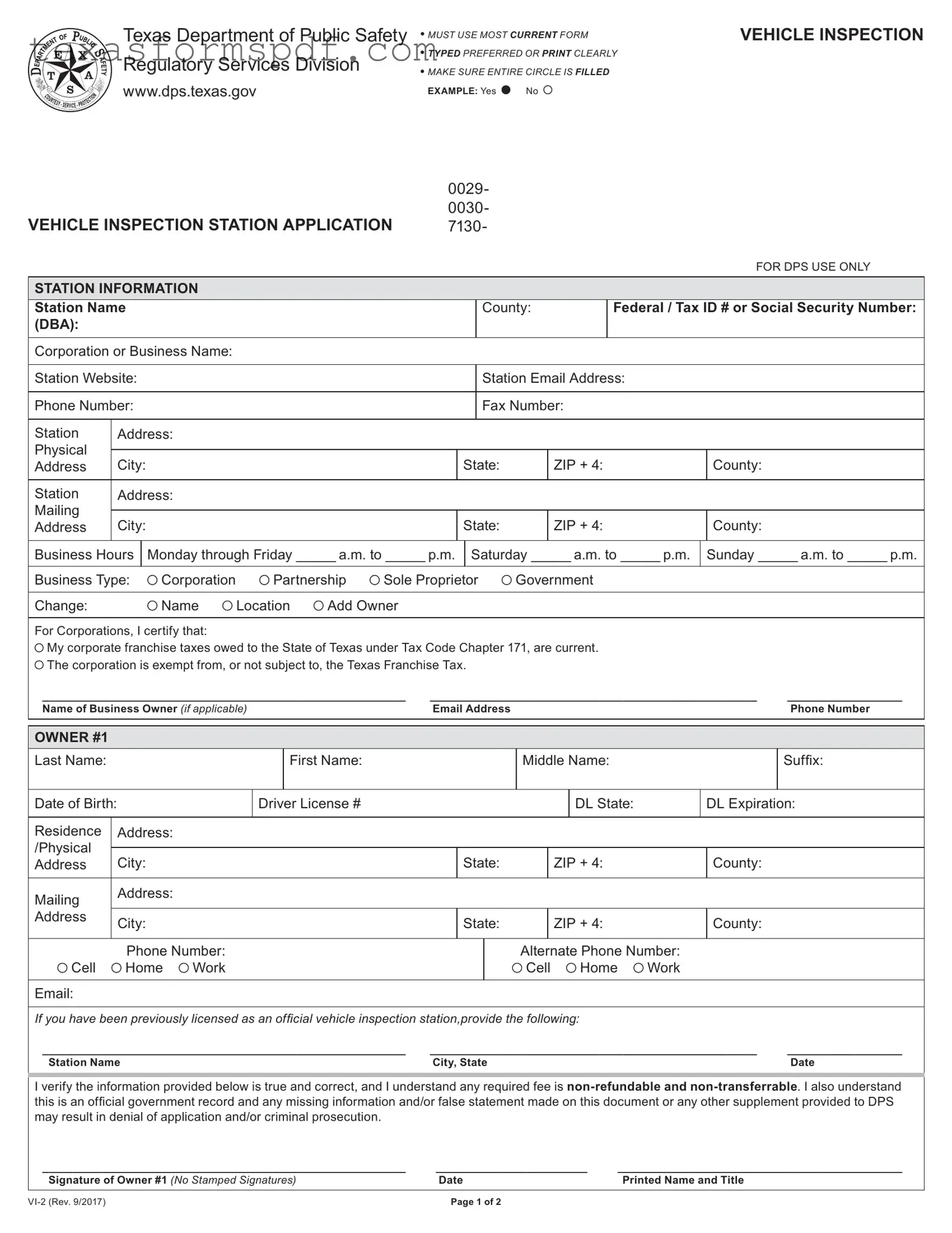 Texas Dps Vi 2 Form in PDF