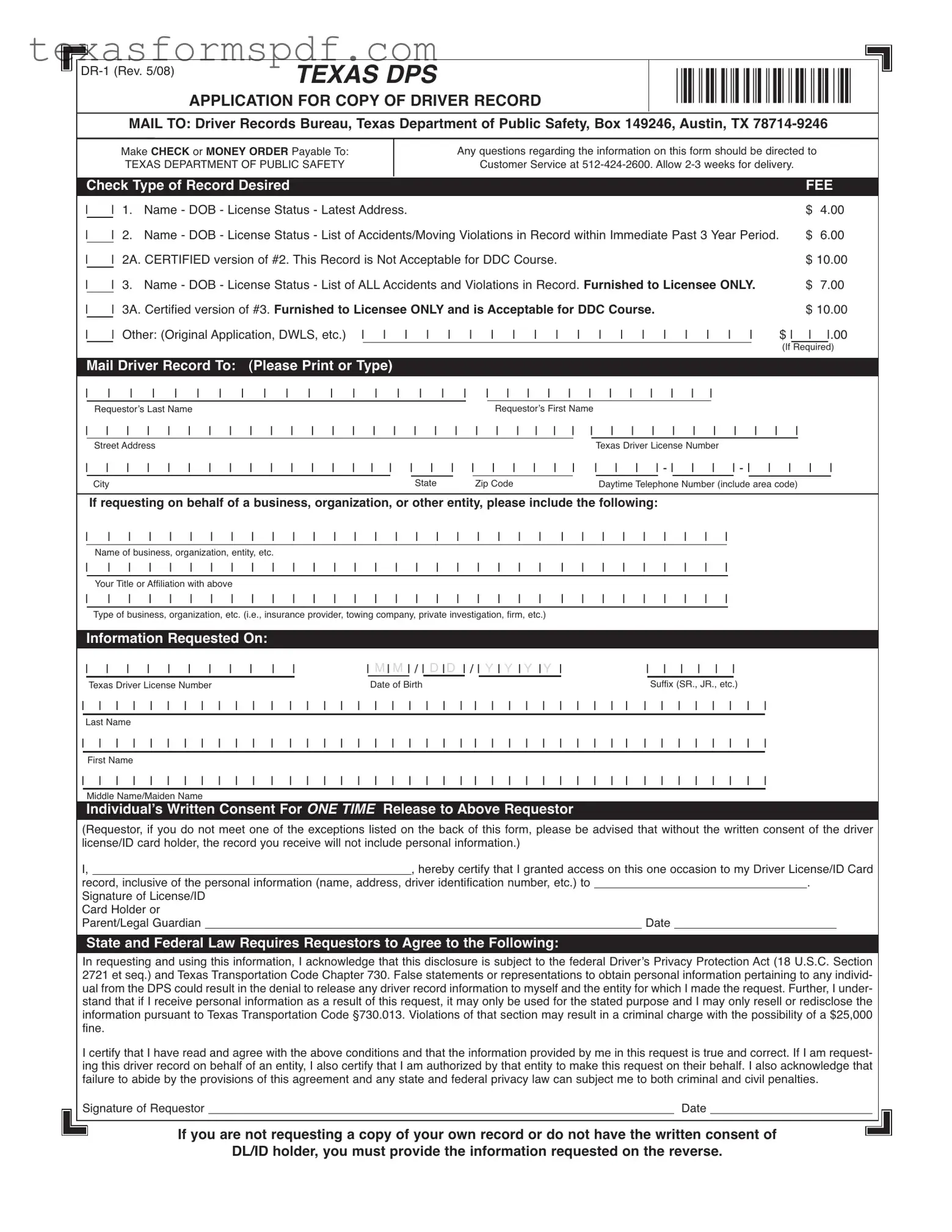 Texas Dr 1 Form in PDF