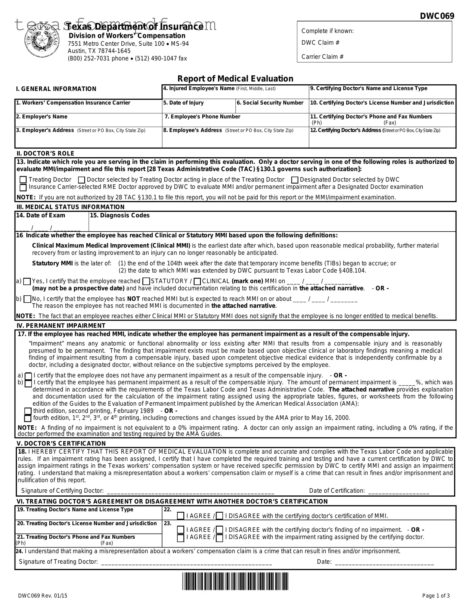 Texas Dwc069 Form in PDF