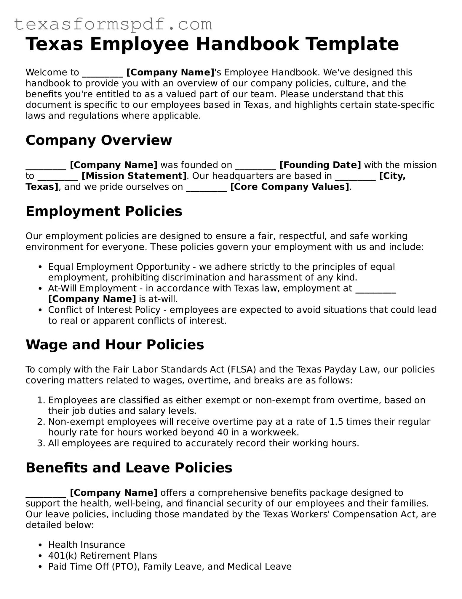 Legal Employee Handbook Document for the State of Texas