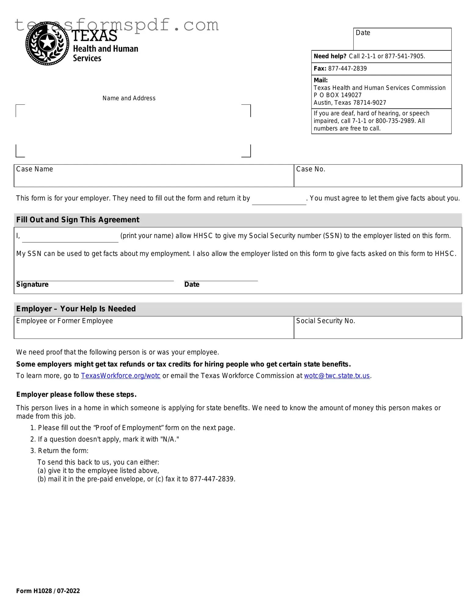 Texas Employment Verification Form in PDF