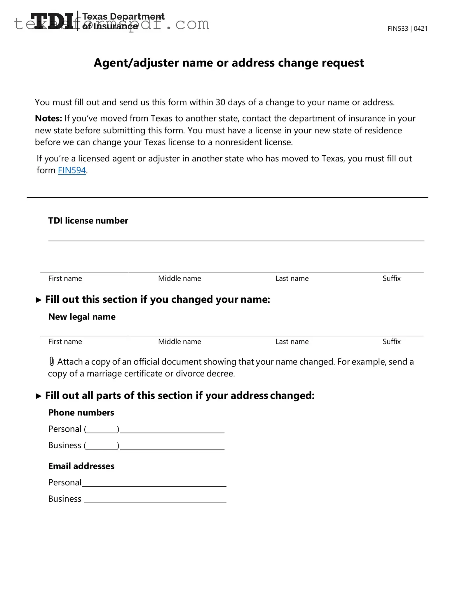 Texas Fin533 Form in PDF