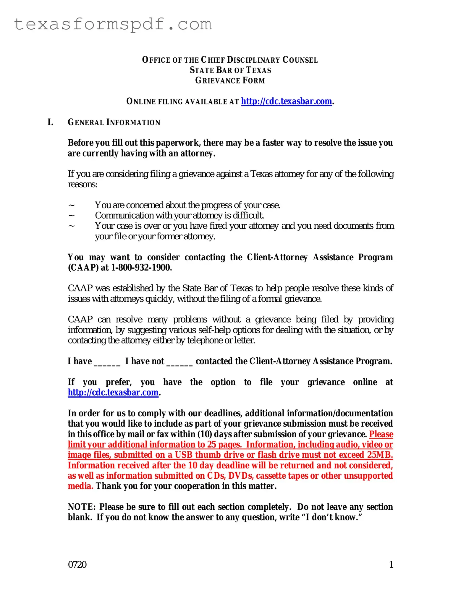 Texas Grievance Form in PDF