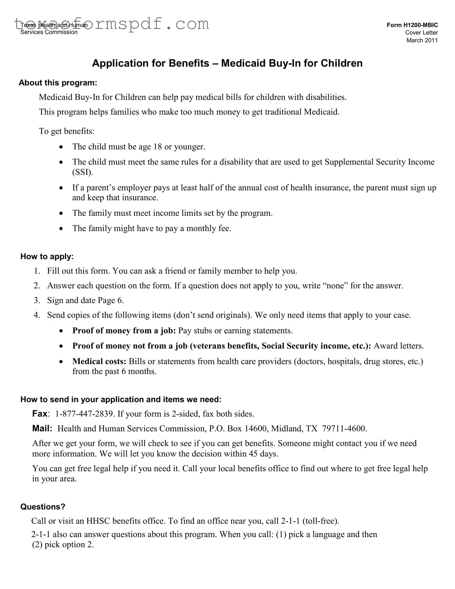 Texas H1200 Mbic Form in PDF