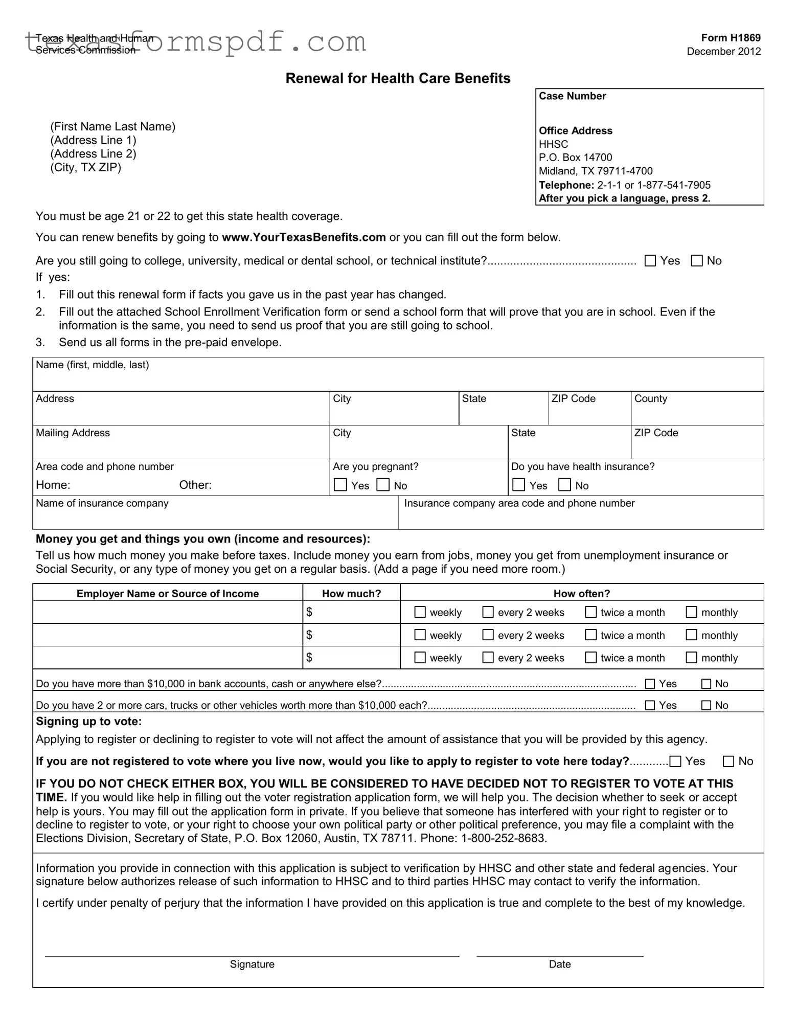 Texas H1869 Form in PDF