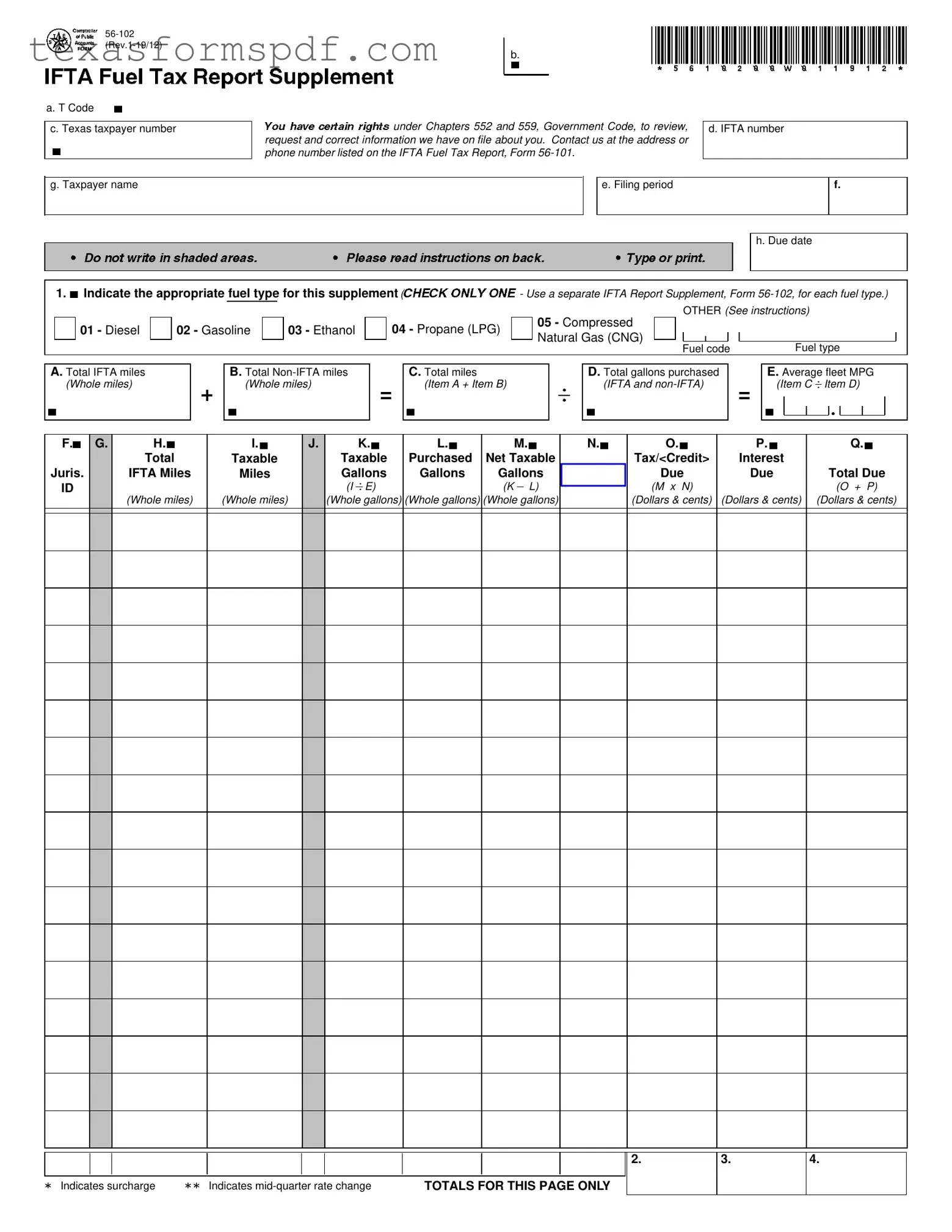 Texas Ifta Form in PDF