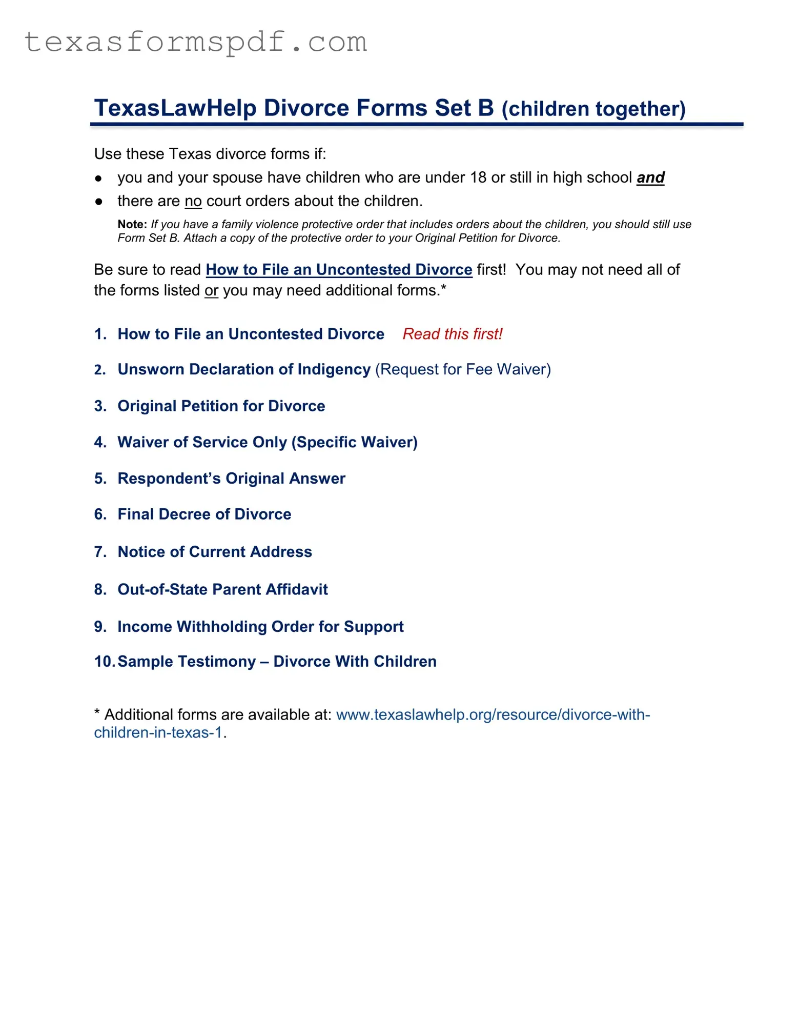 Texas Law Help Form in PDF