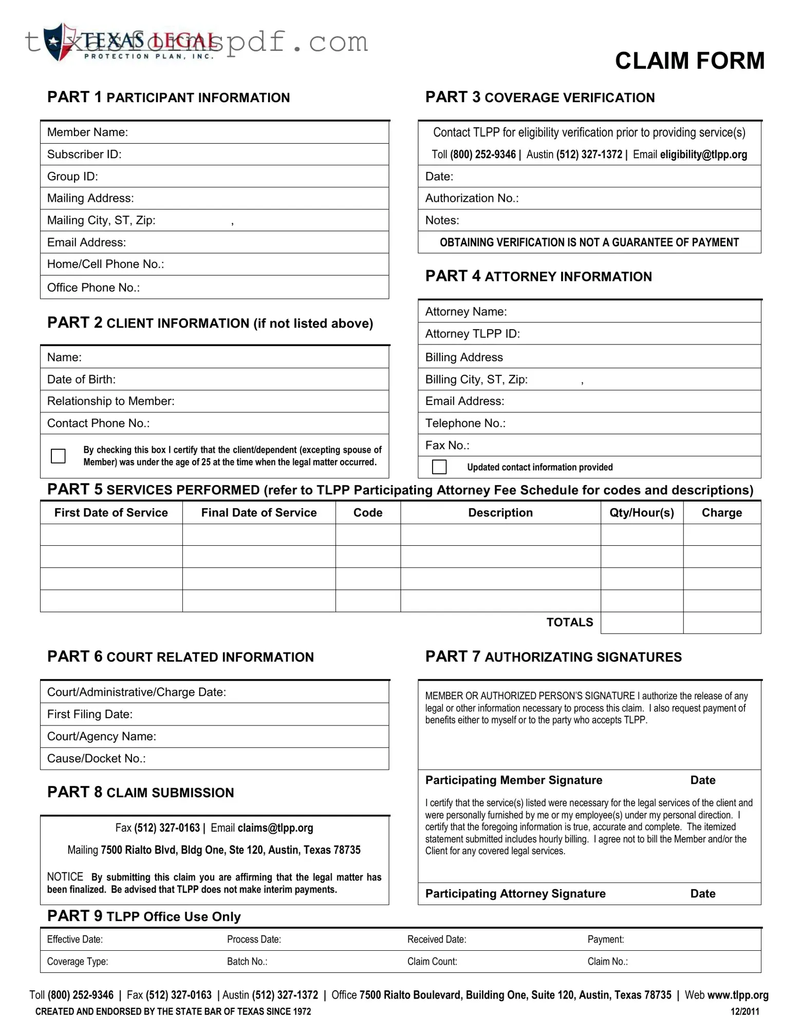 Texas Legal Claim Form in PDF