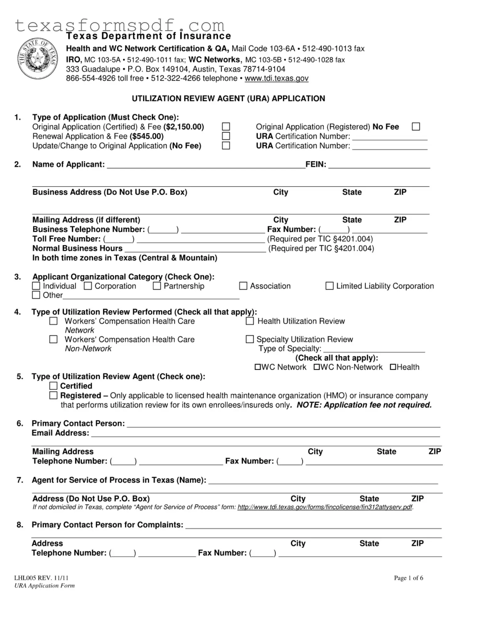 Texas Lhl005 Form in PDF