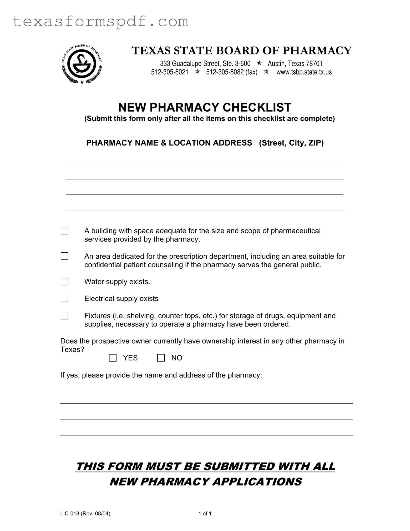 Texas Lic 018 Form in PDF