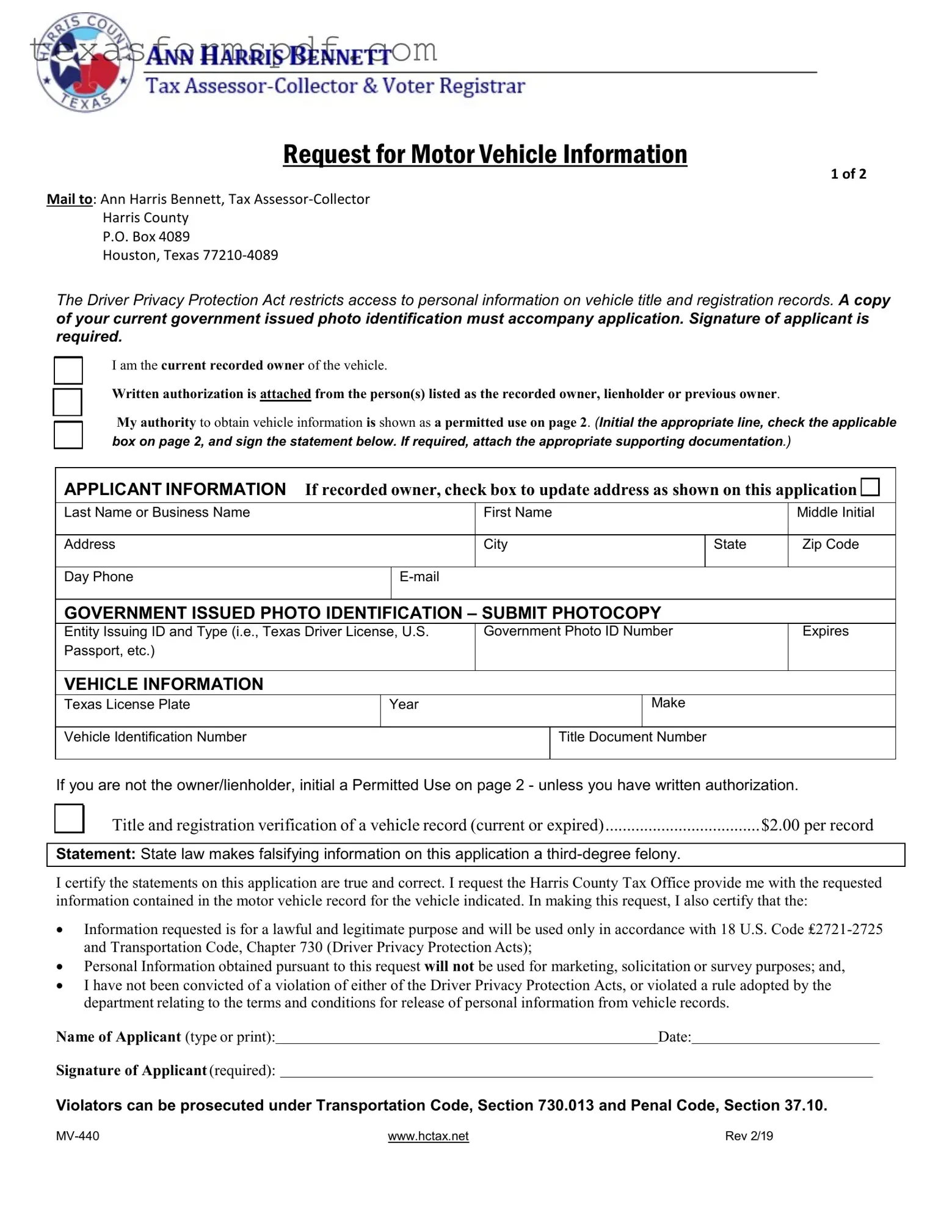 Texas Mv 440 Form in PDF