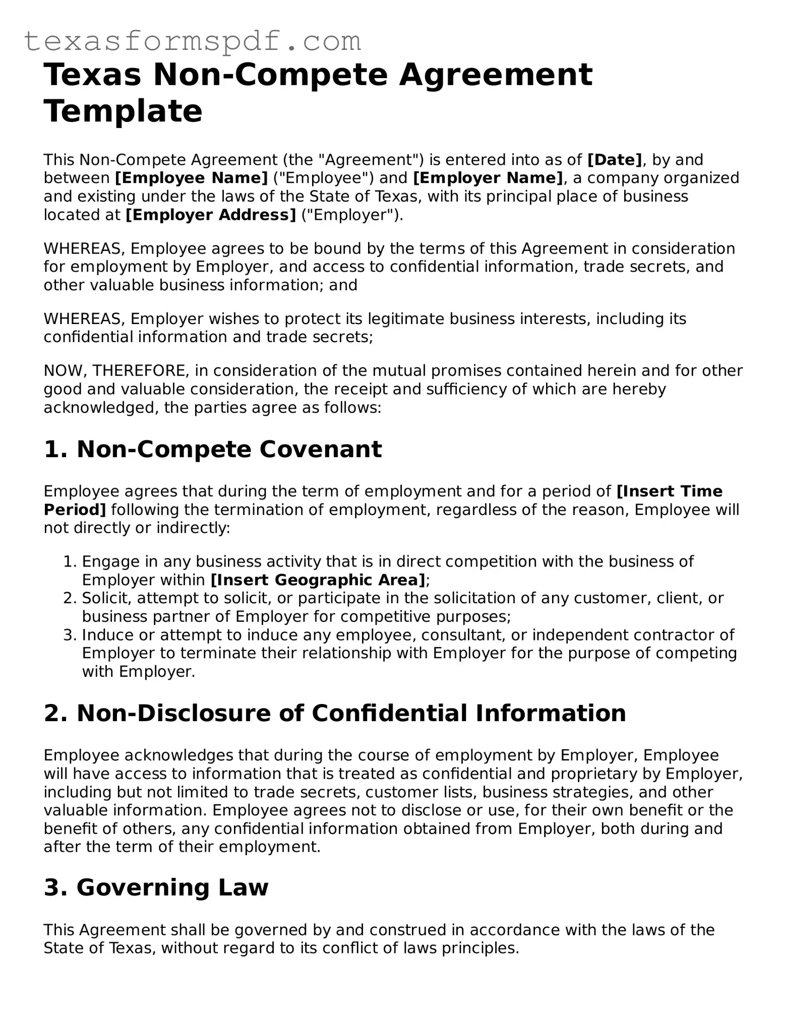 Legal Non-compete Agreement Document for the State of Texas