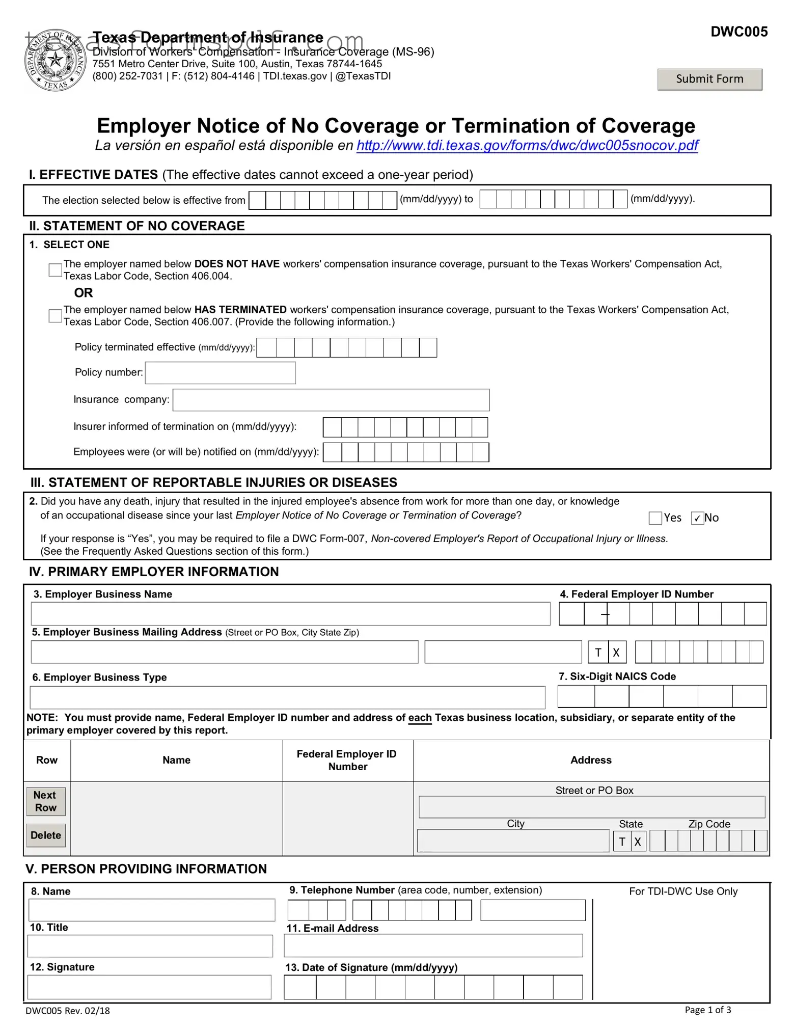 Texas Notice Form in PDF