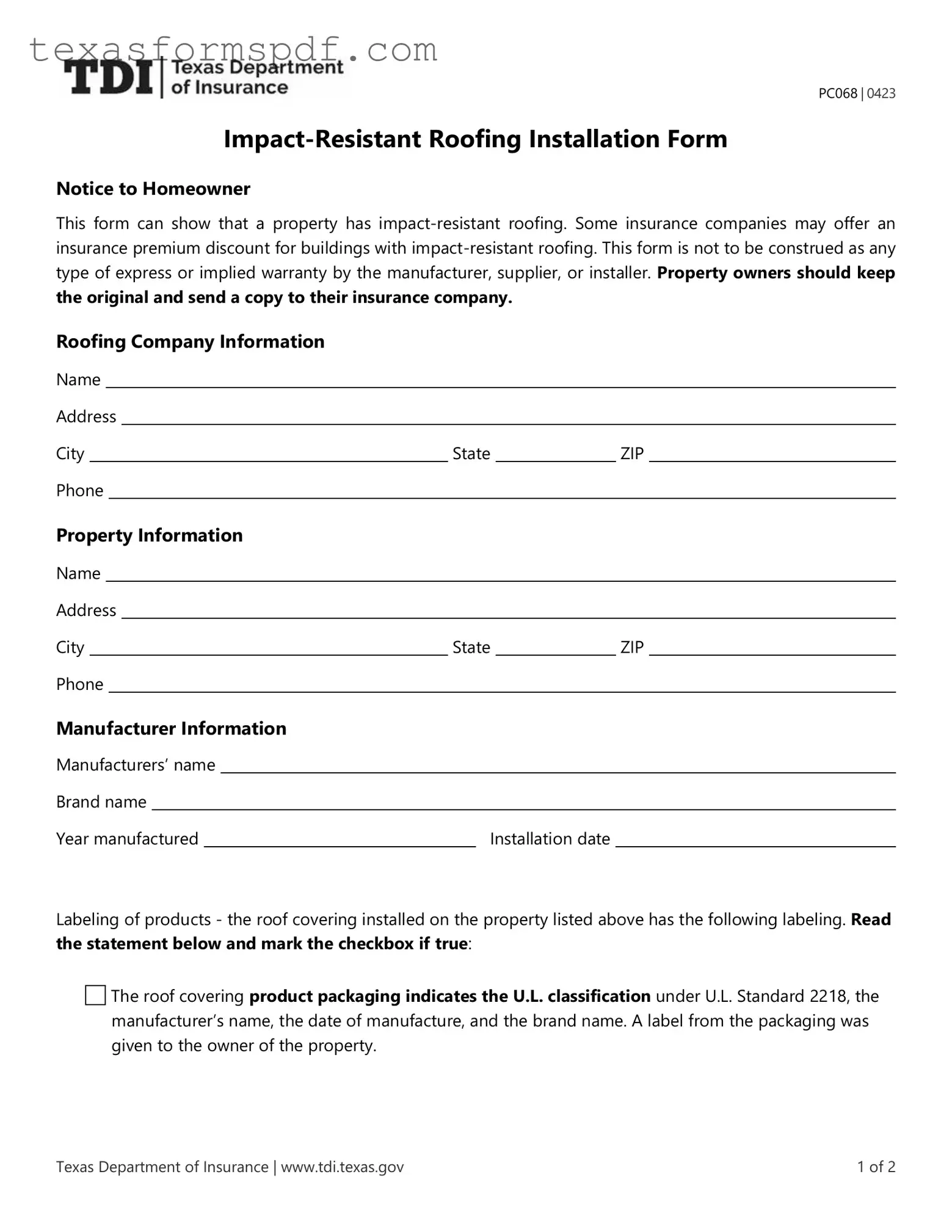 Texas Pc068 Form in PDF