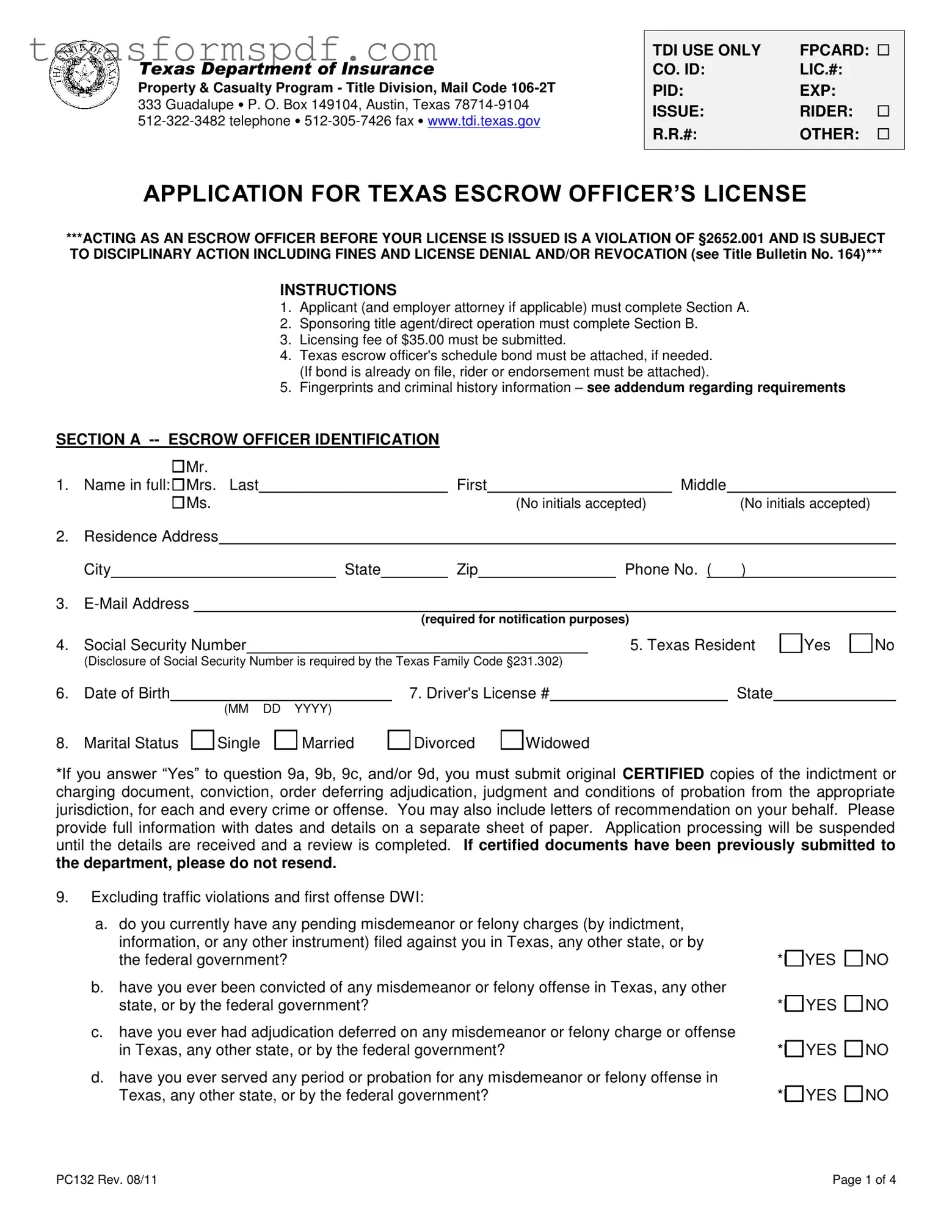 Texas Pc132 Form in PDF