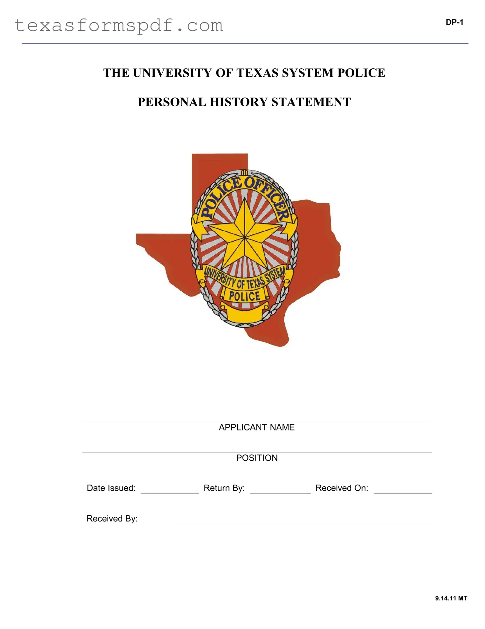 Texas Personal History Statement Form in PDF