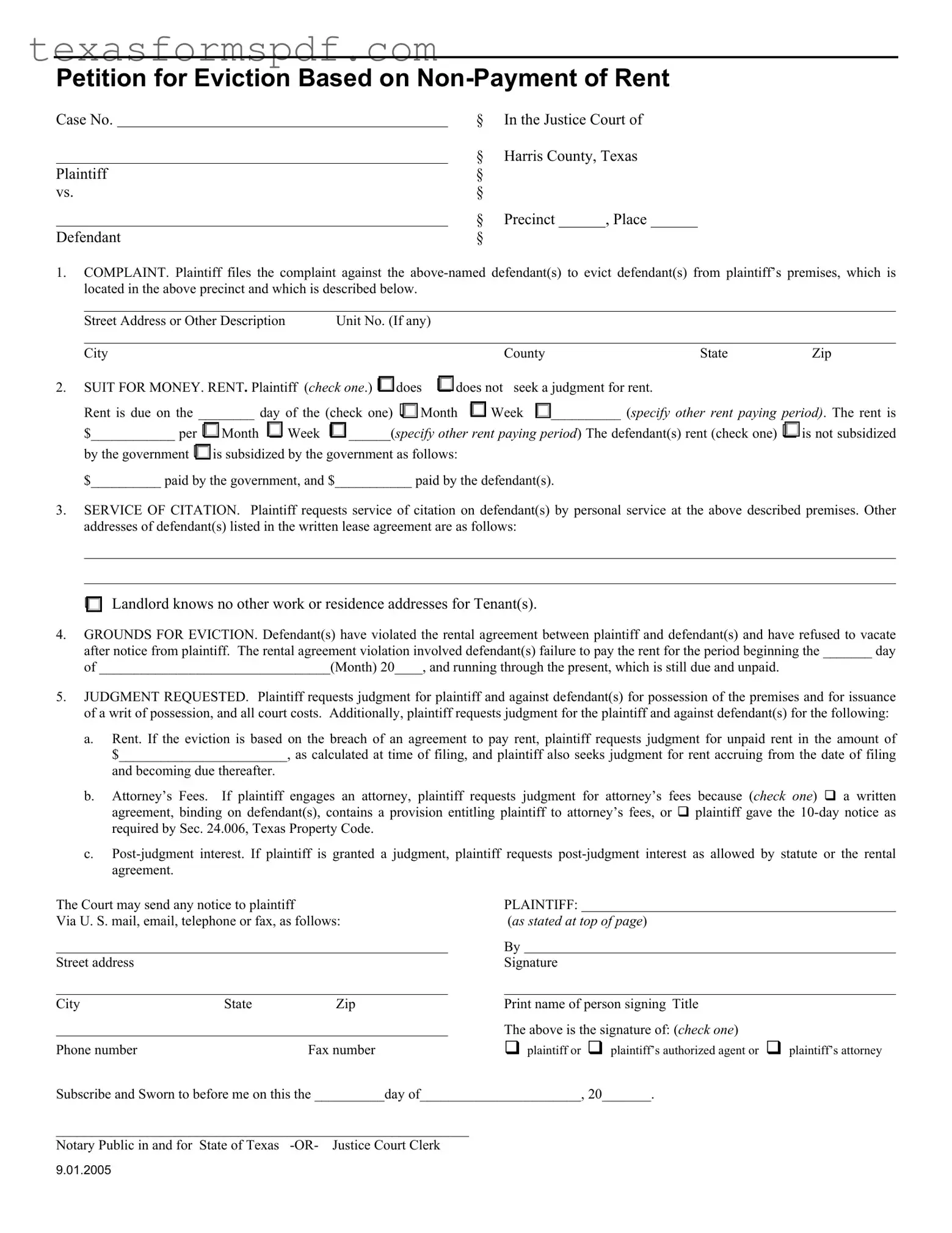 Texas Petition Eviction Form in PDF