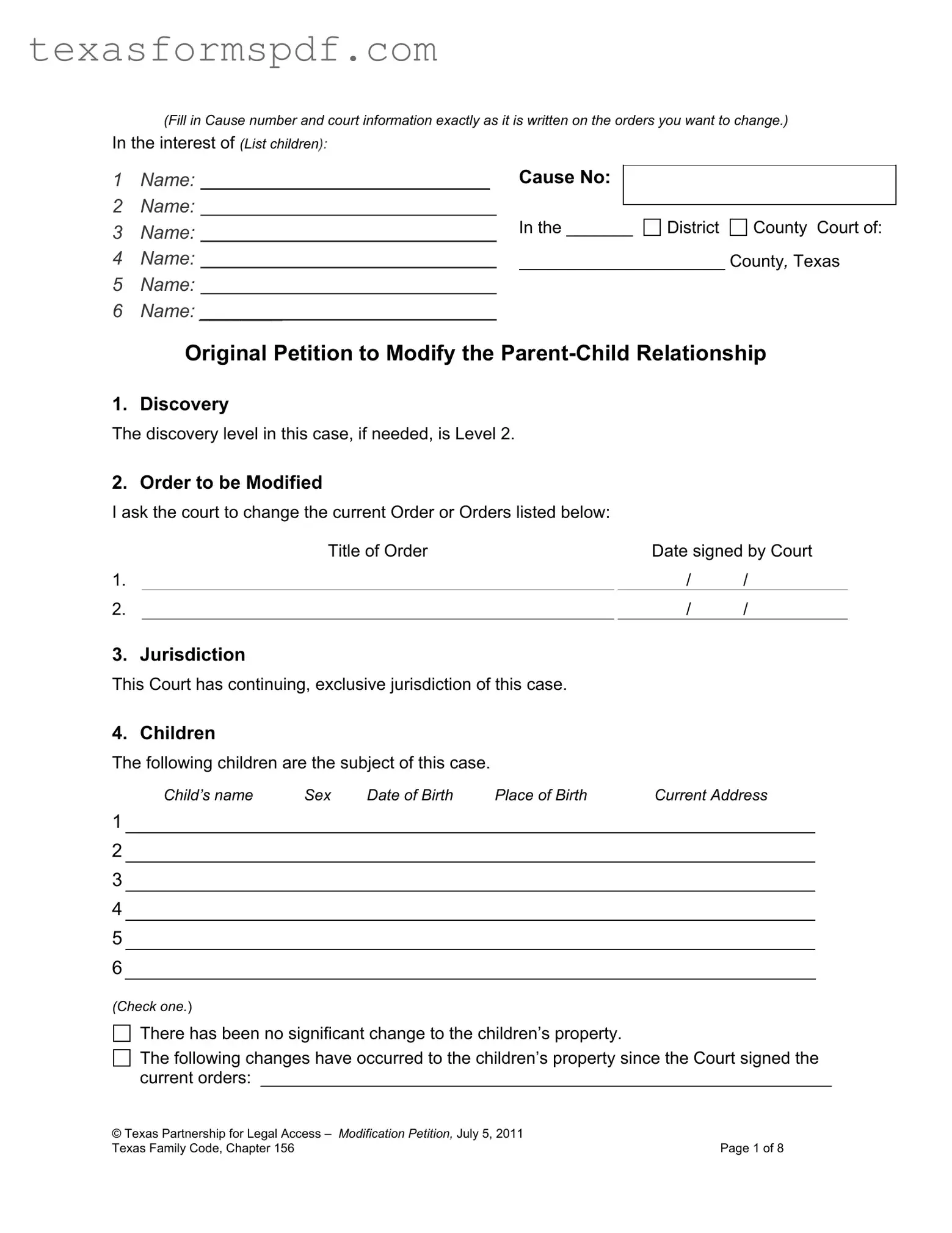 Texas Petition Modify Form in PDF
