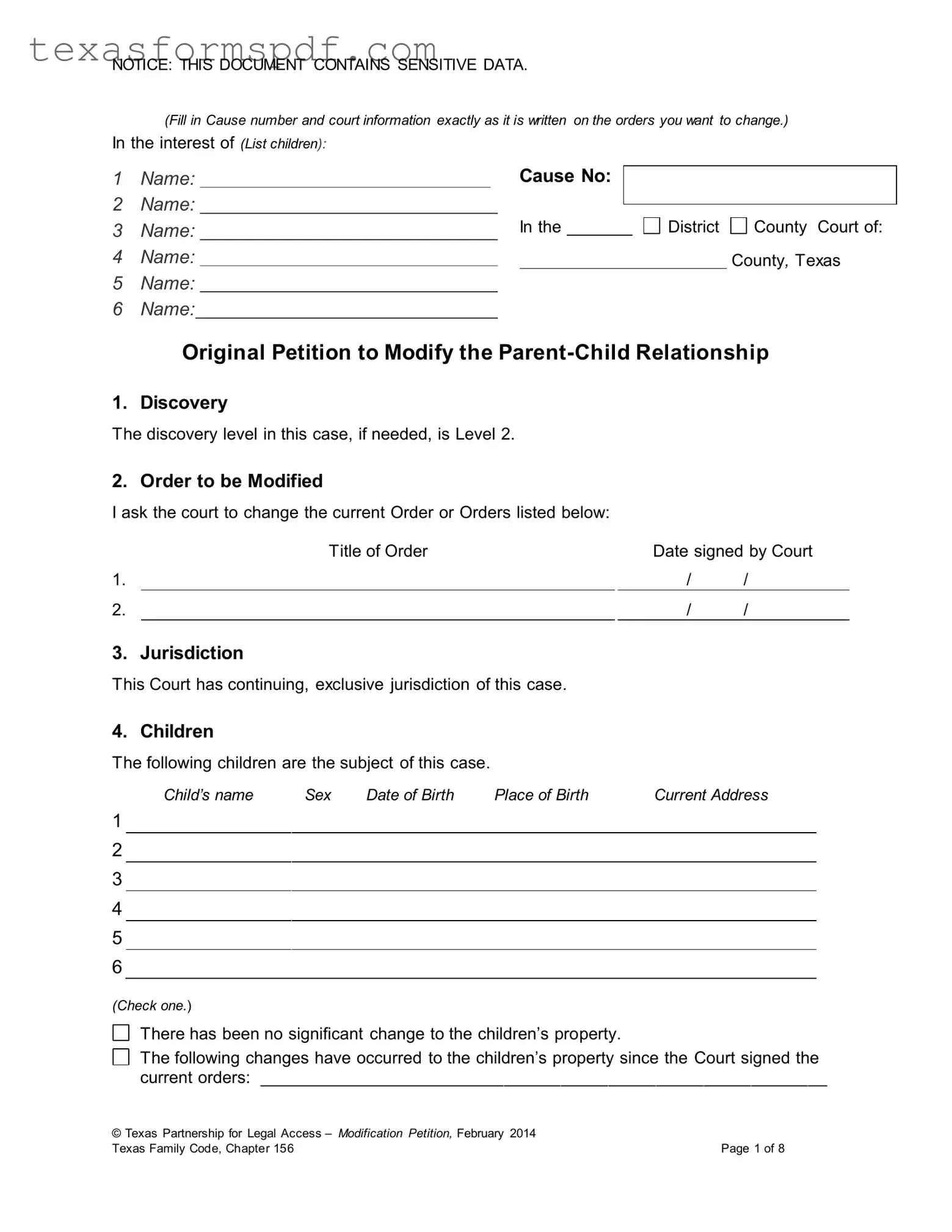 Texas Petition To Modify Form in PDF