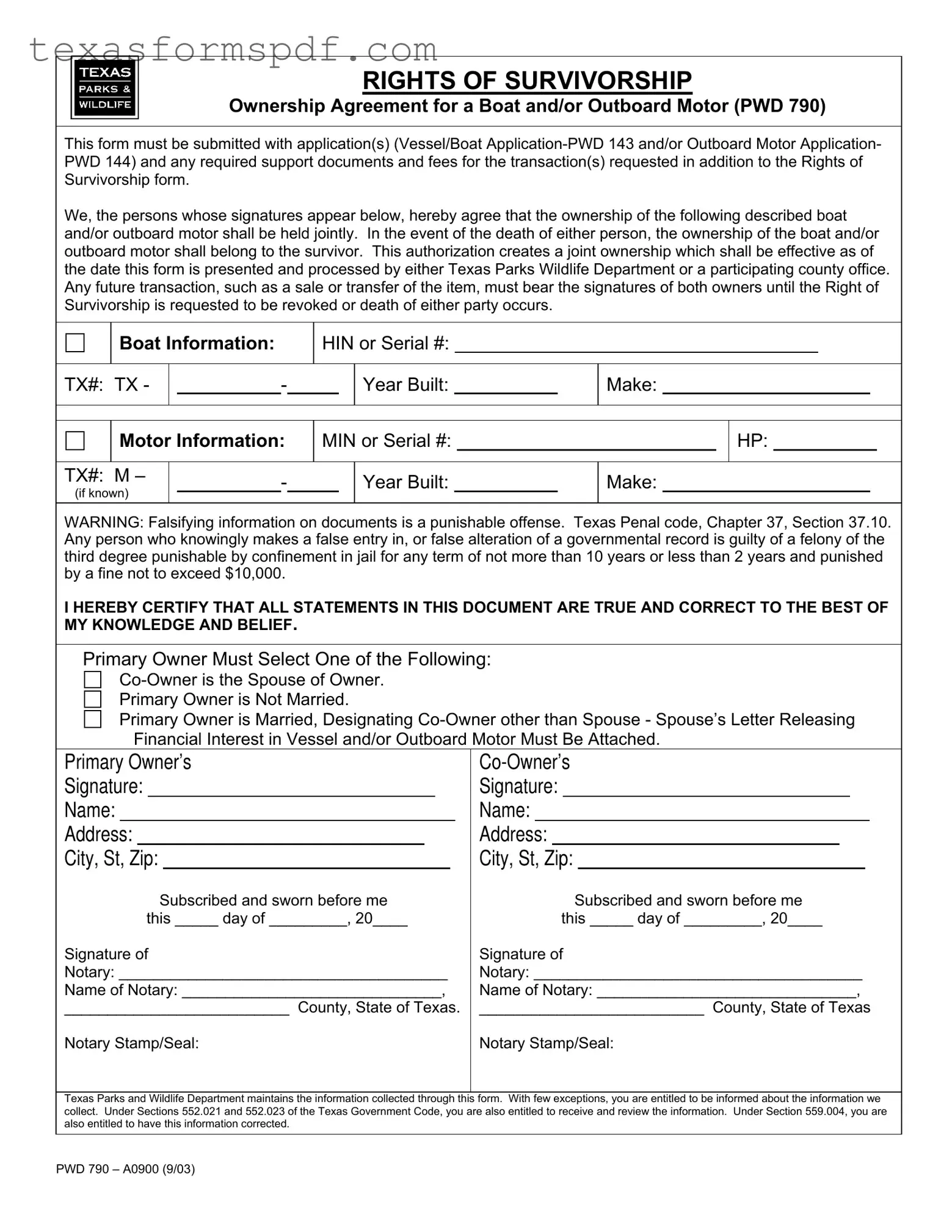 Texas Pwd 790 Form in PDF