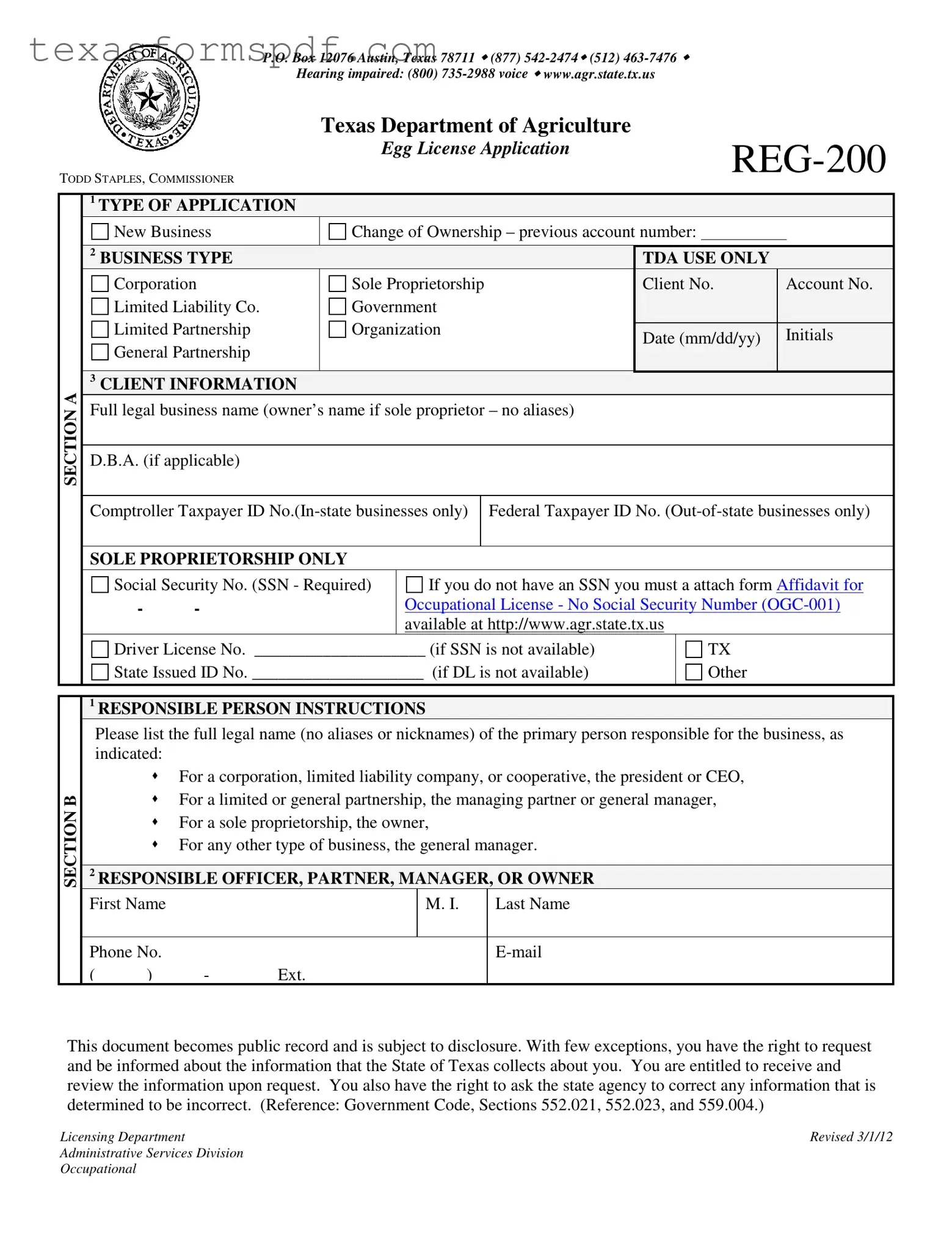 Texas Reg 200 Form in PDF