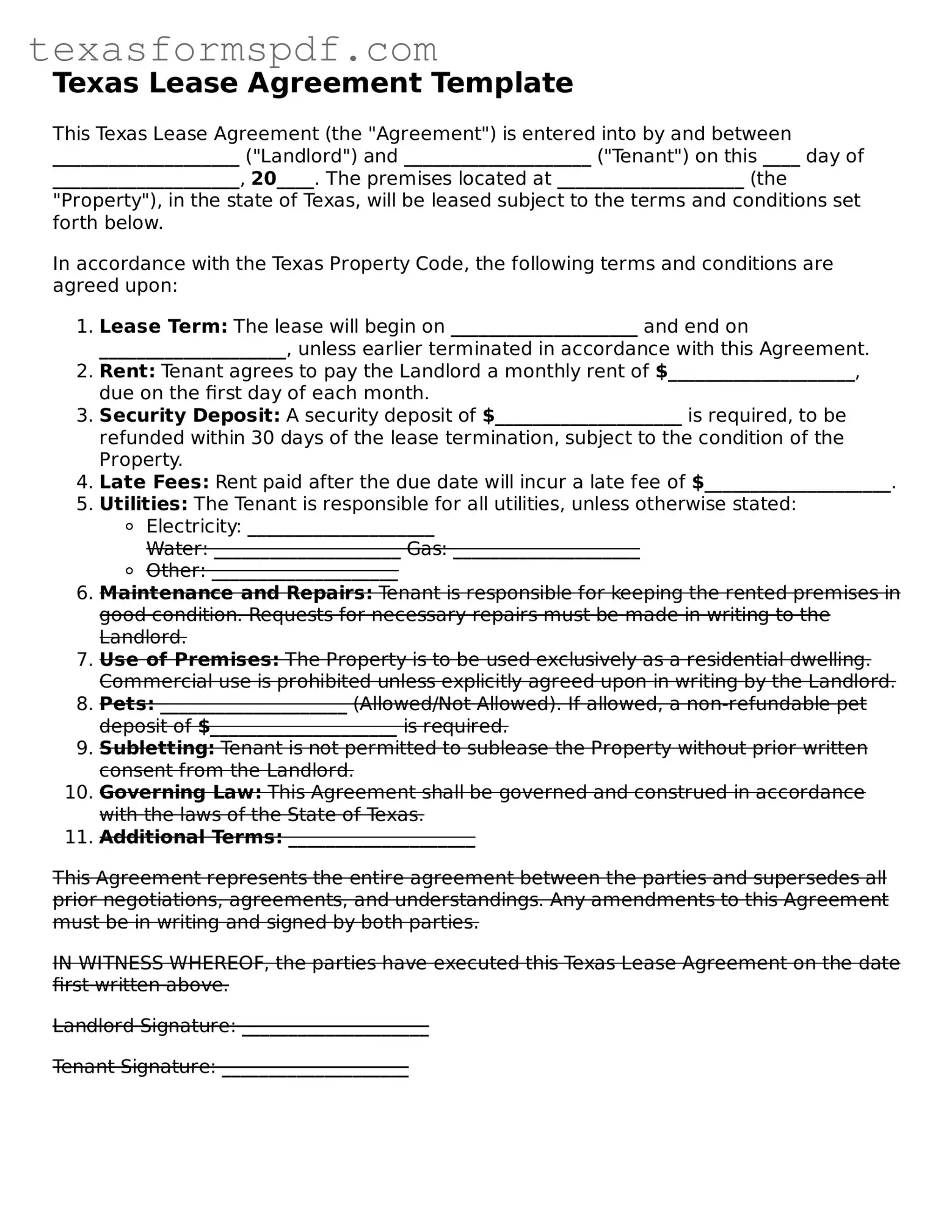 Legal Lease Agreement Document for the State of Texas