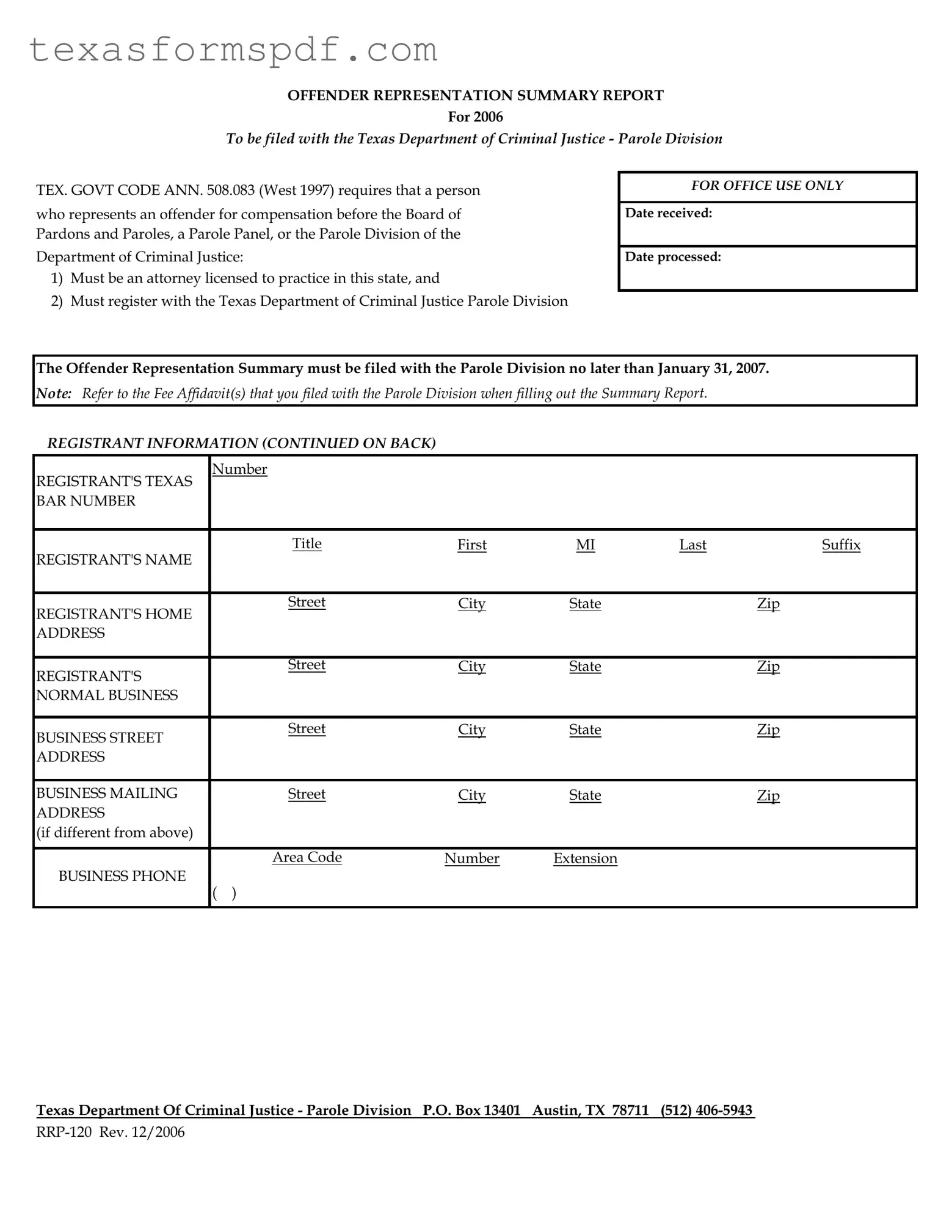 Texas Rrp 120 Form in PDF