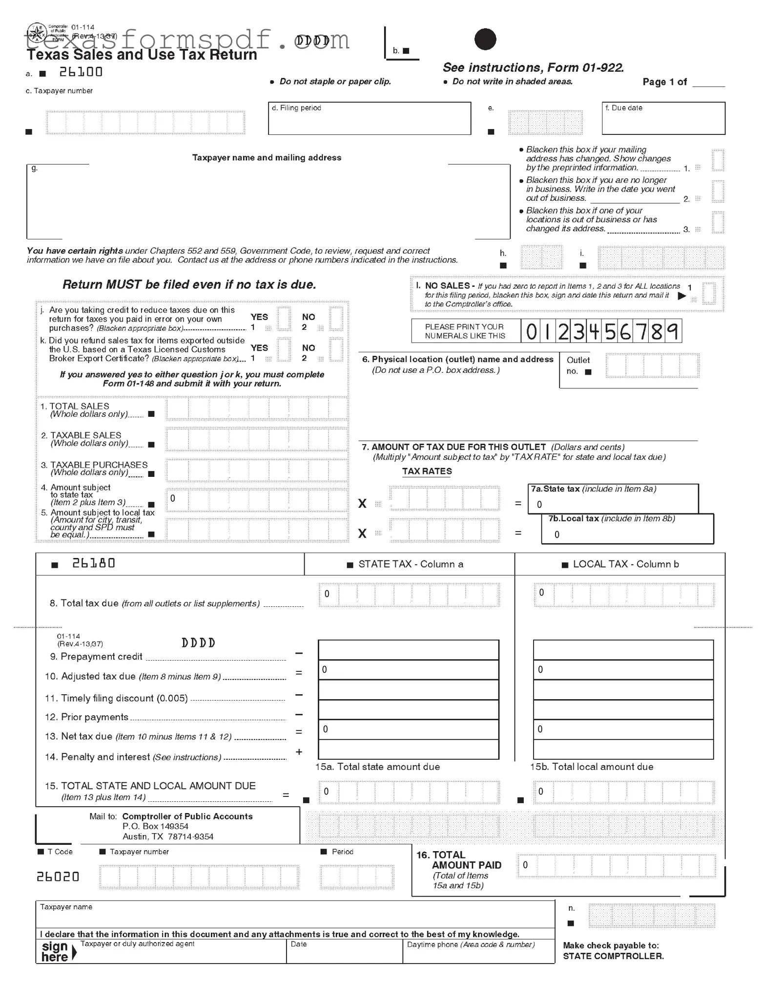 Texas Sales 01 922 Form in PDF