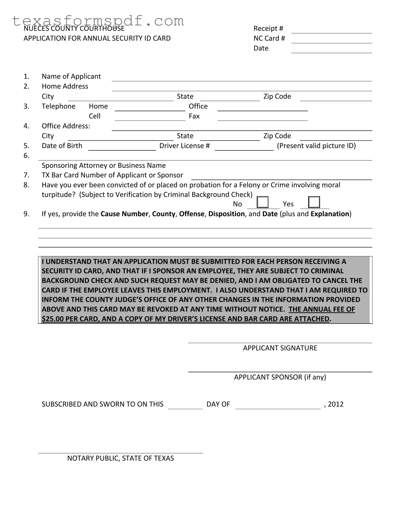 Texas Security Id Form in PDF