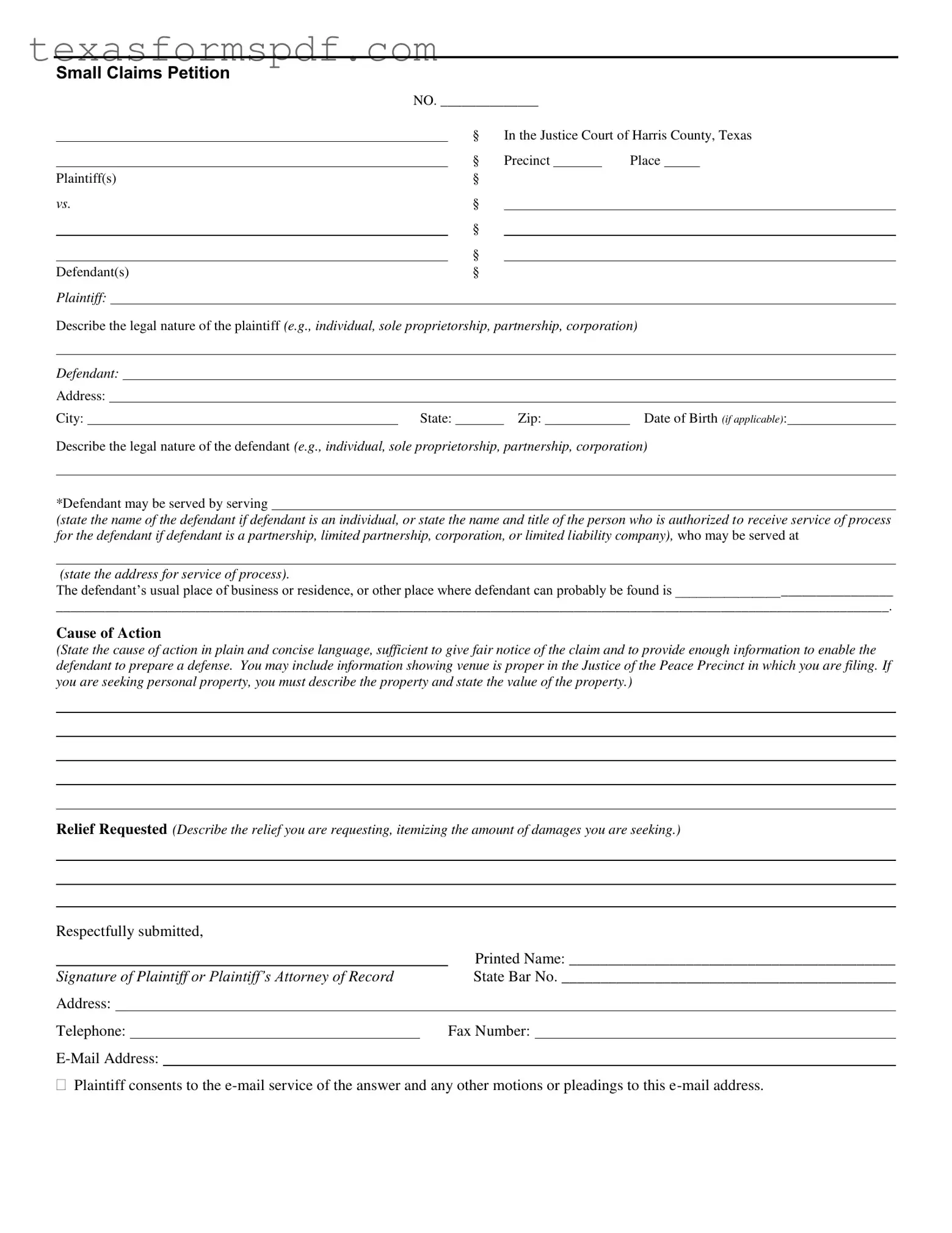 Texas Small Claims Form in PDF