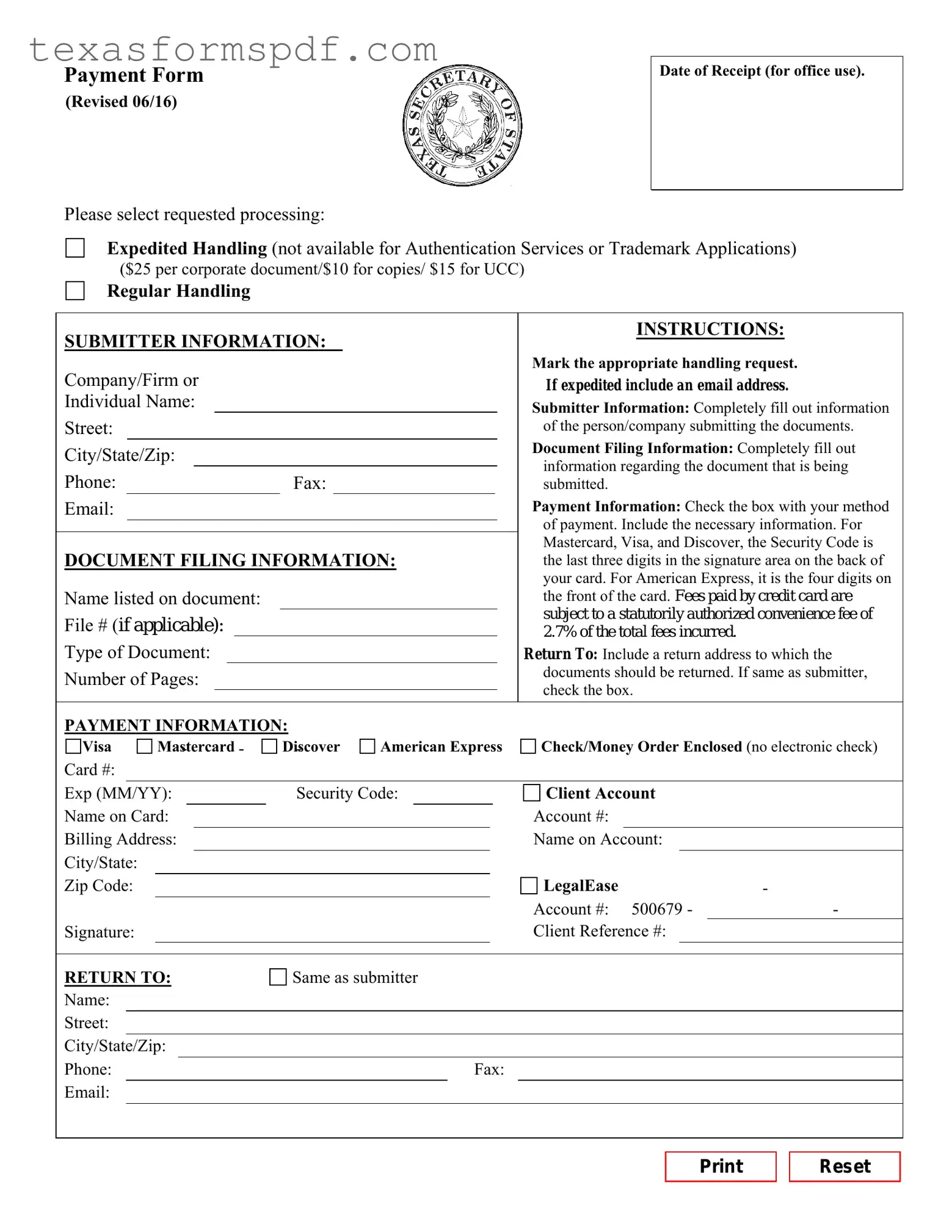Texas Sos Payment 807 Form in PDF