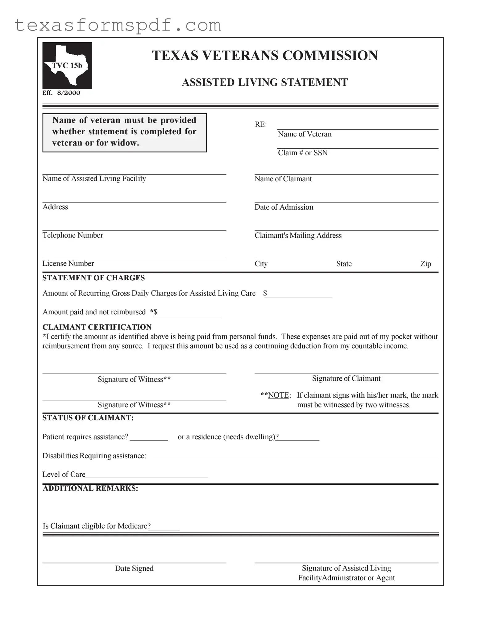 Texas Veterans Commission Form in PDF