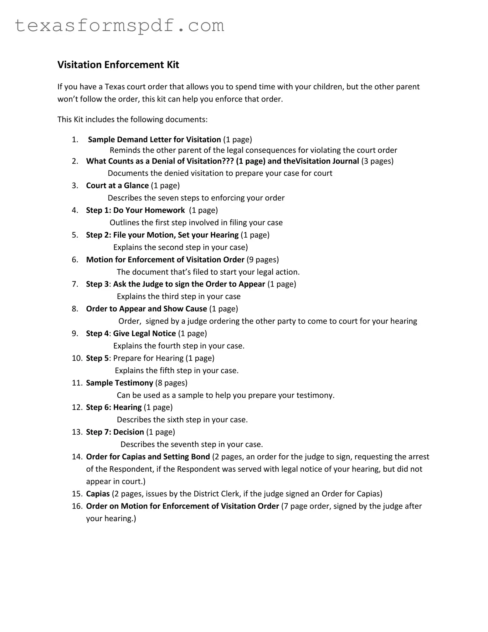 Texas Visitation Enforcement Form in PDF