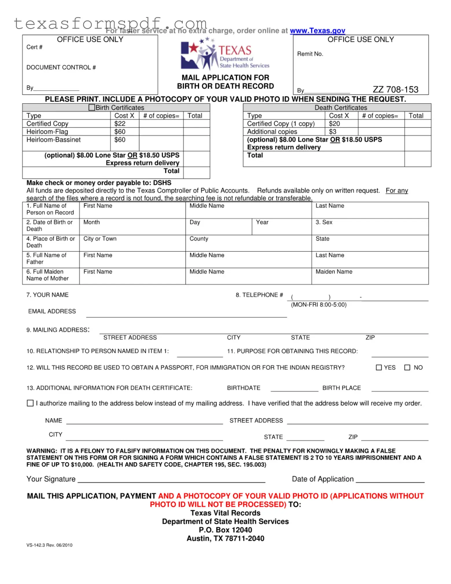 Texas Vs 142 3 Form in PDF