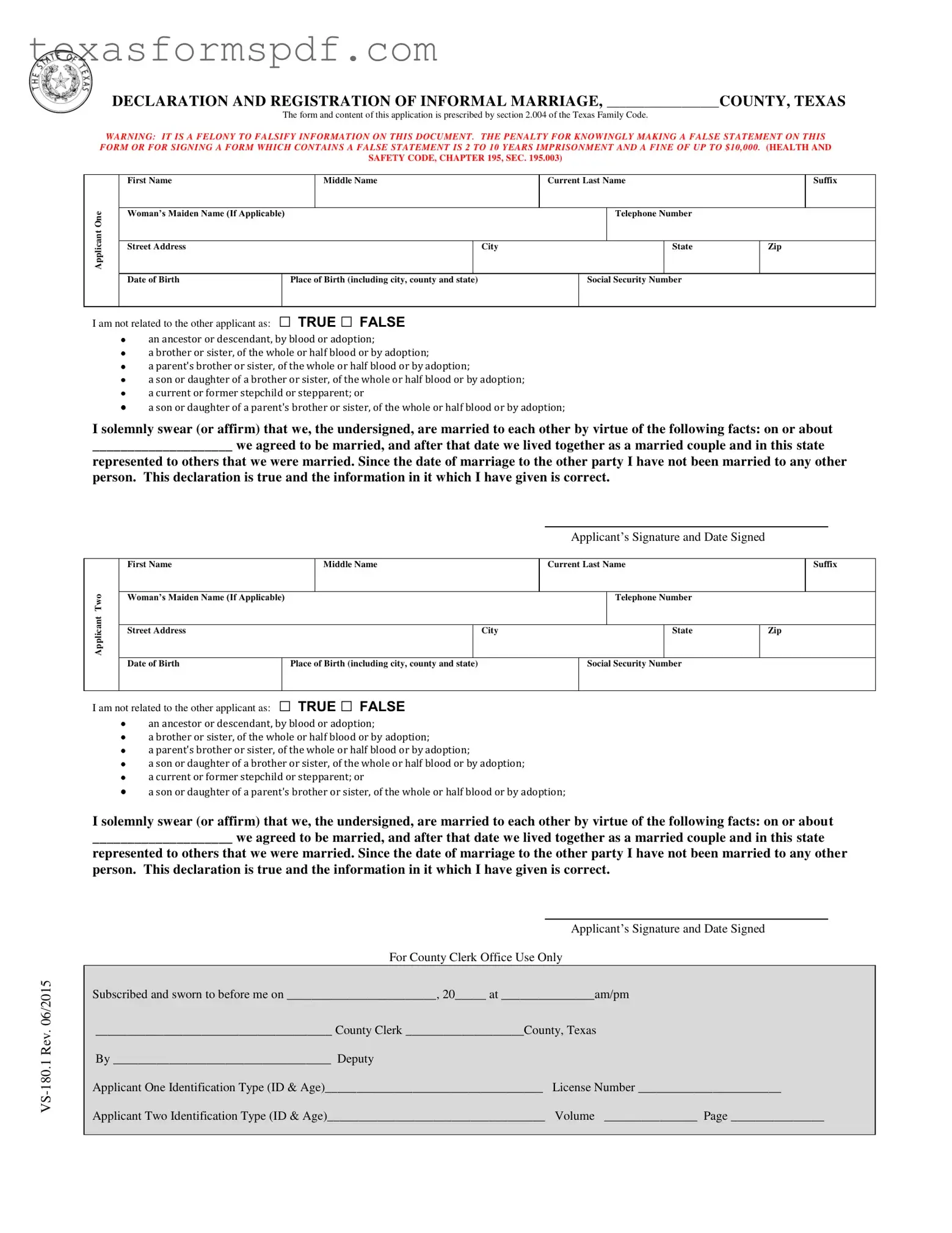 Texas Vs 180 1 Form in PDF