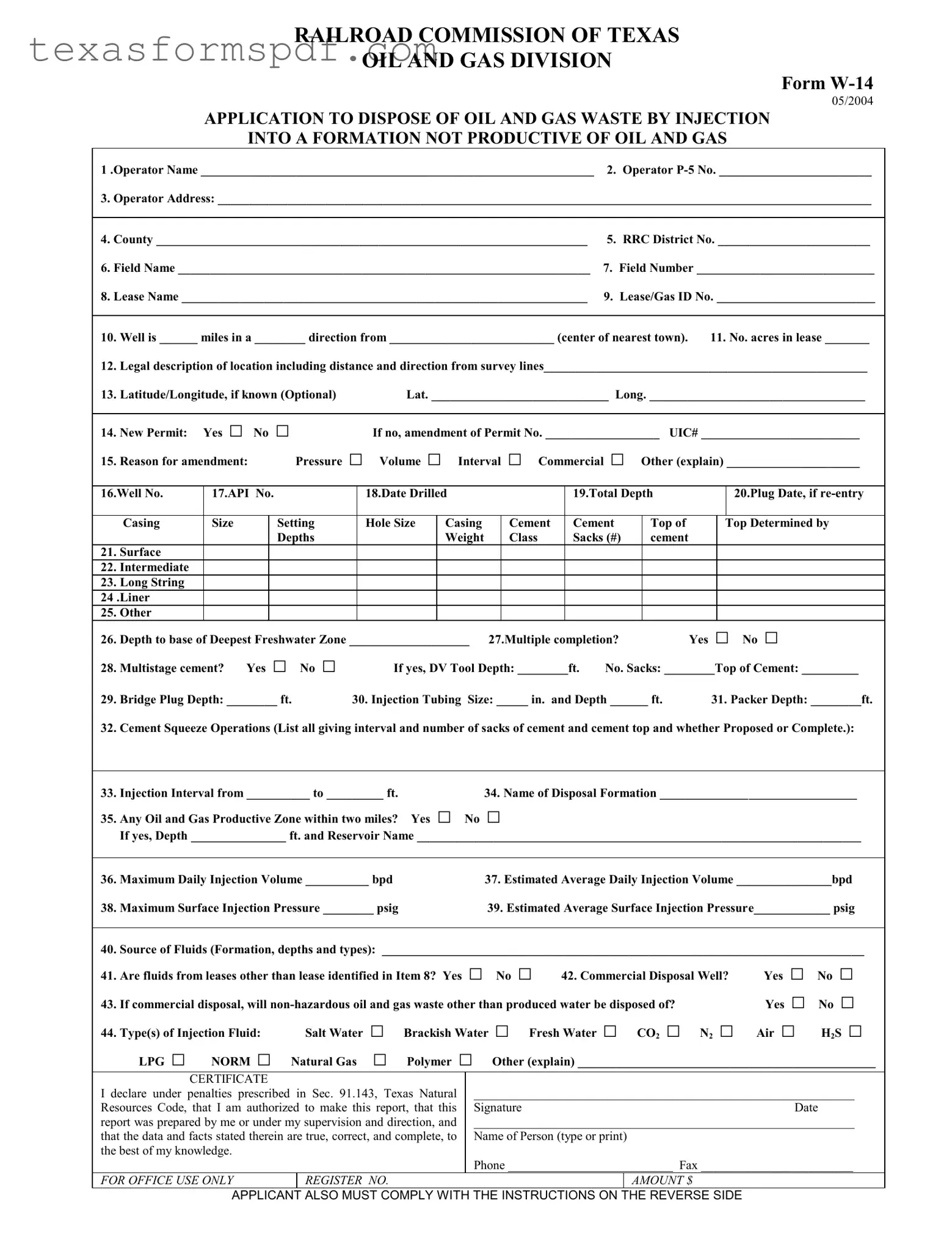 Texas W 14 Form in PDF