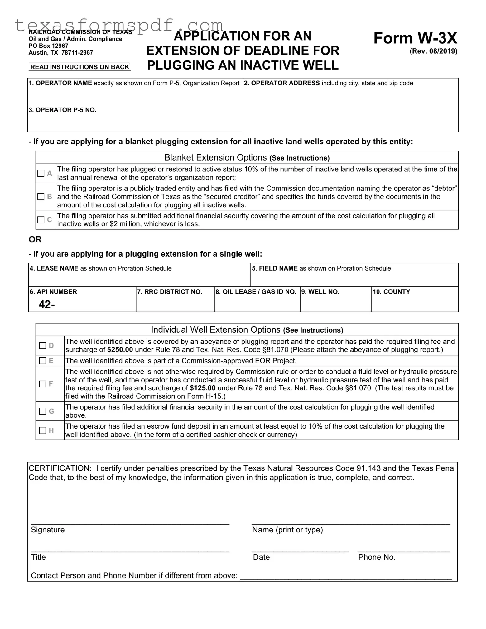 Texas W 3X Form in PDF