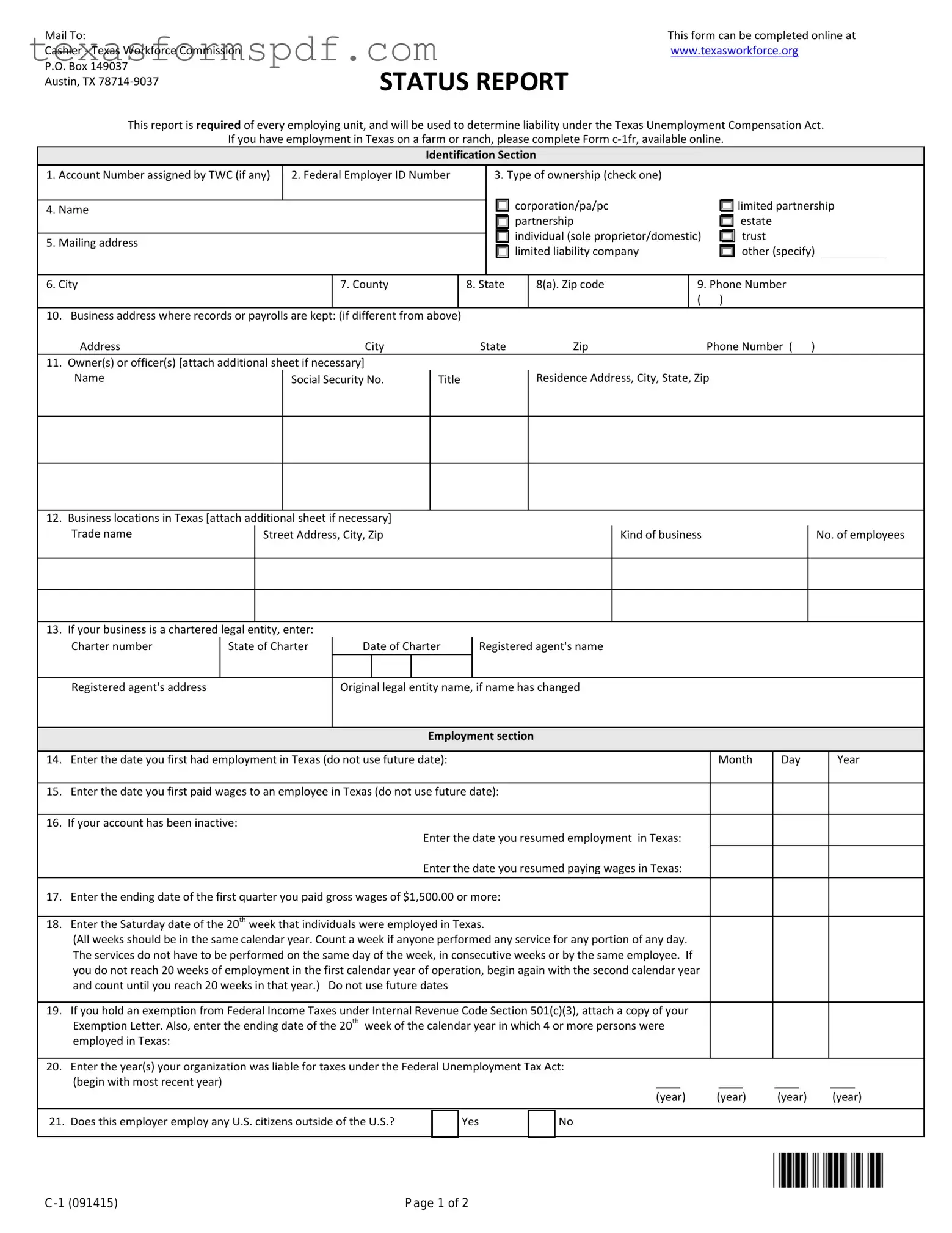 Texas Workforce Commission Report Form in PDF